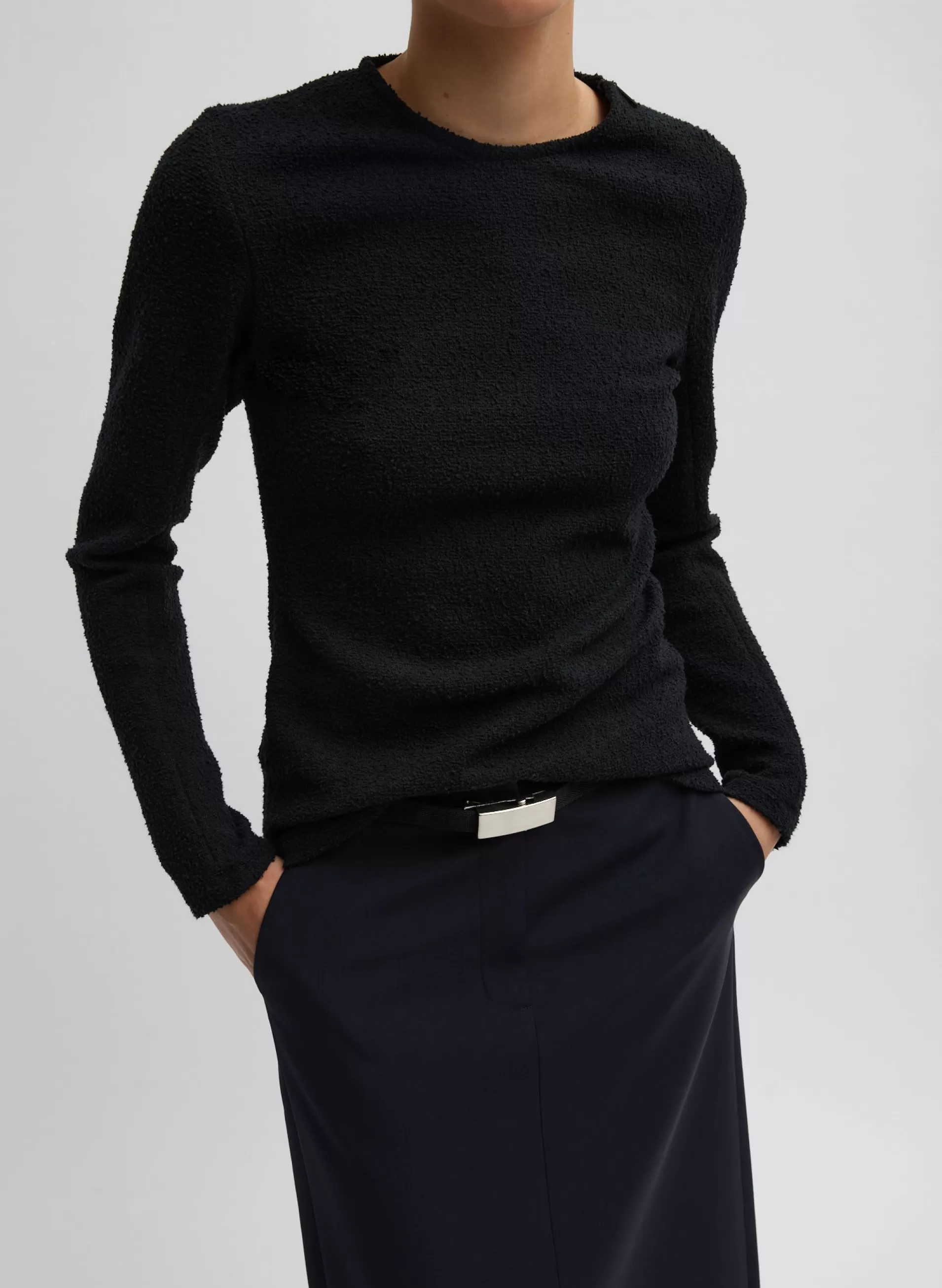 Store Tibi Boucle Knit Long Sleeve Circular Top Black