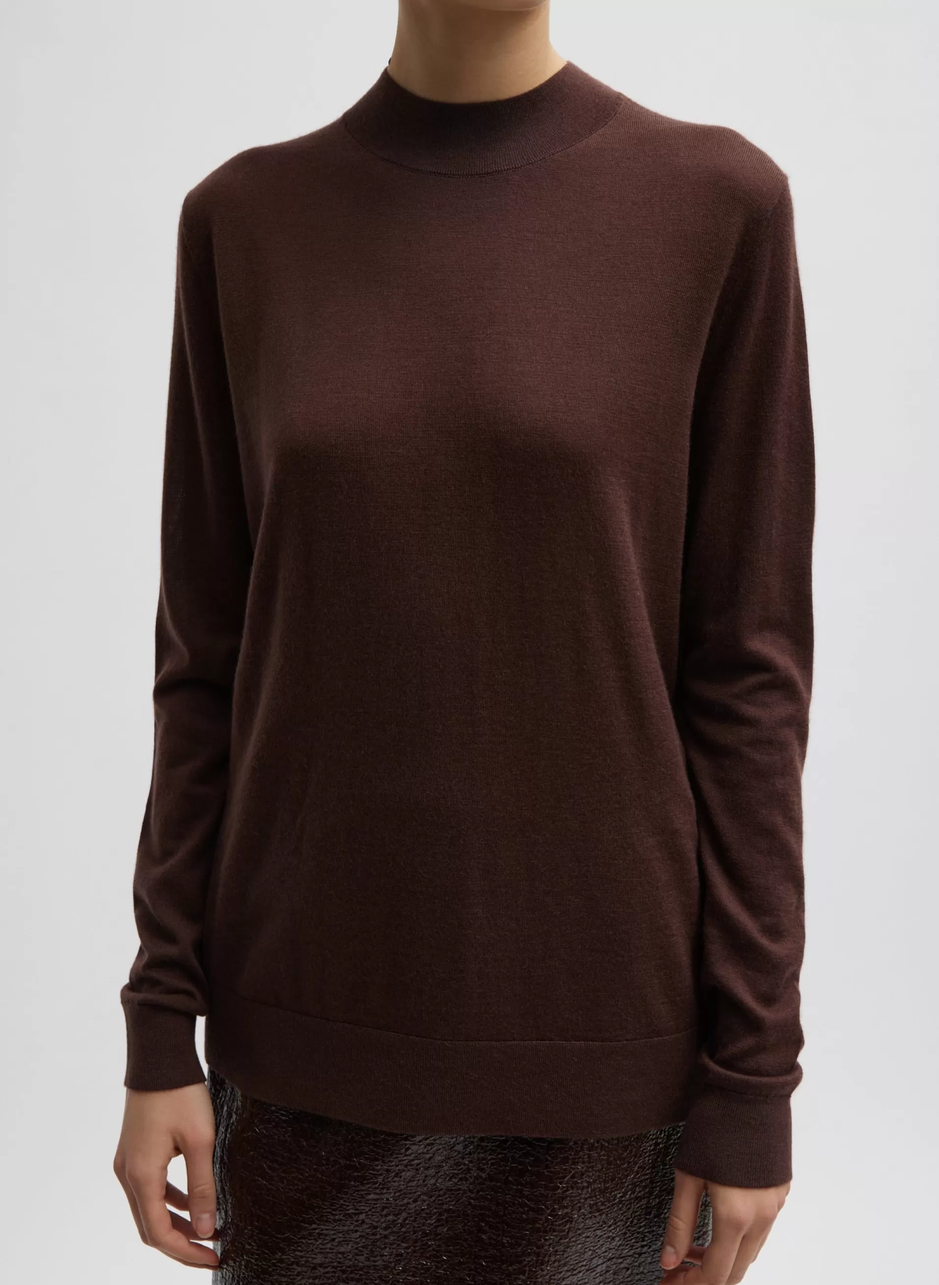 Discount Tibi Cashmere Silk Blend Mock Neck Easy Sweater Hickory