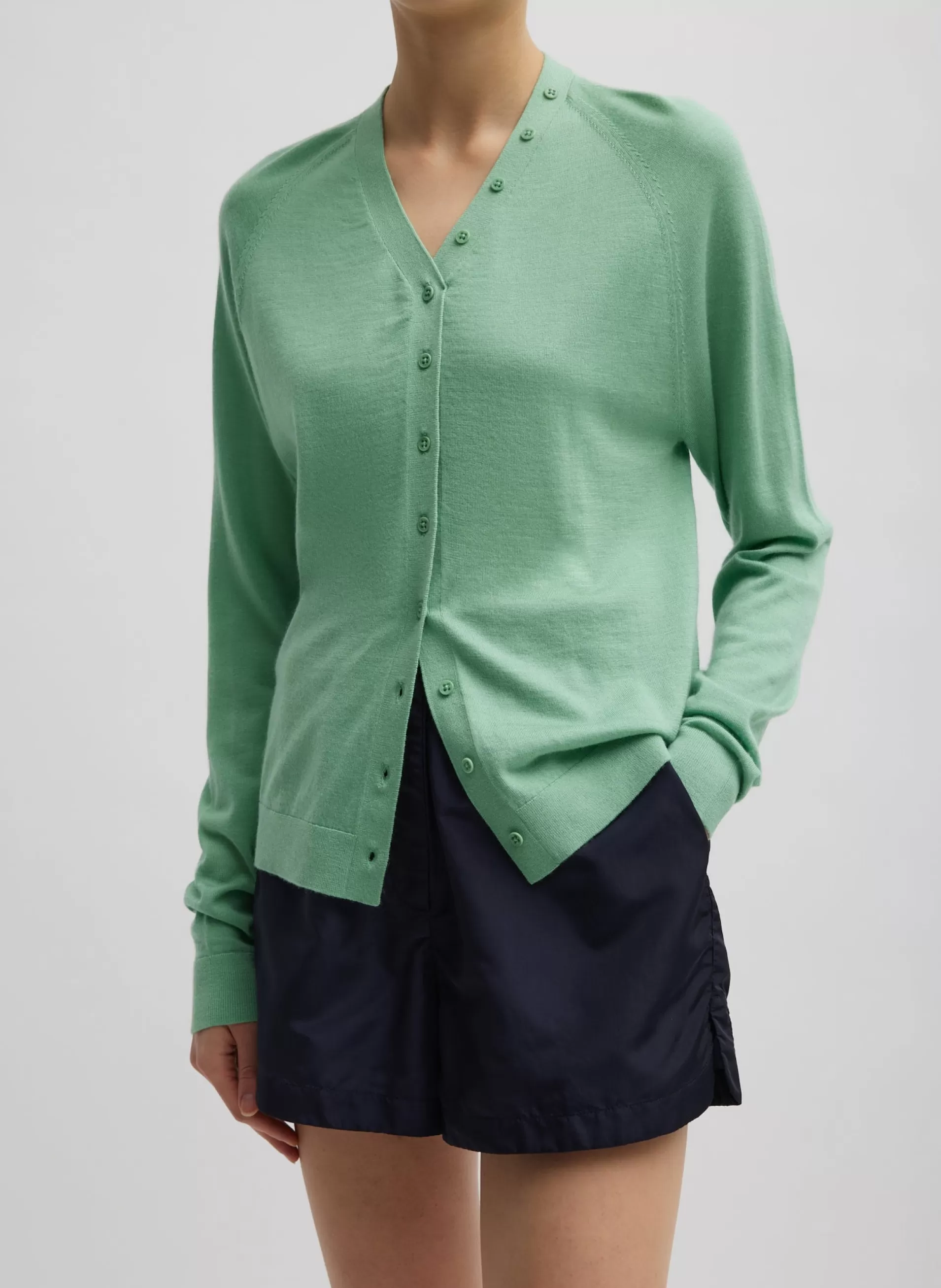 Best Sale Tibi Cashmere Silk Blend Slim Cardigan Green Tea