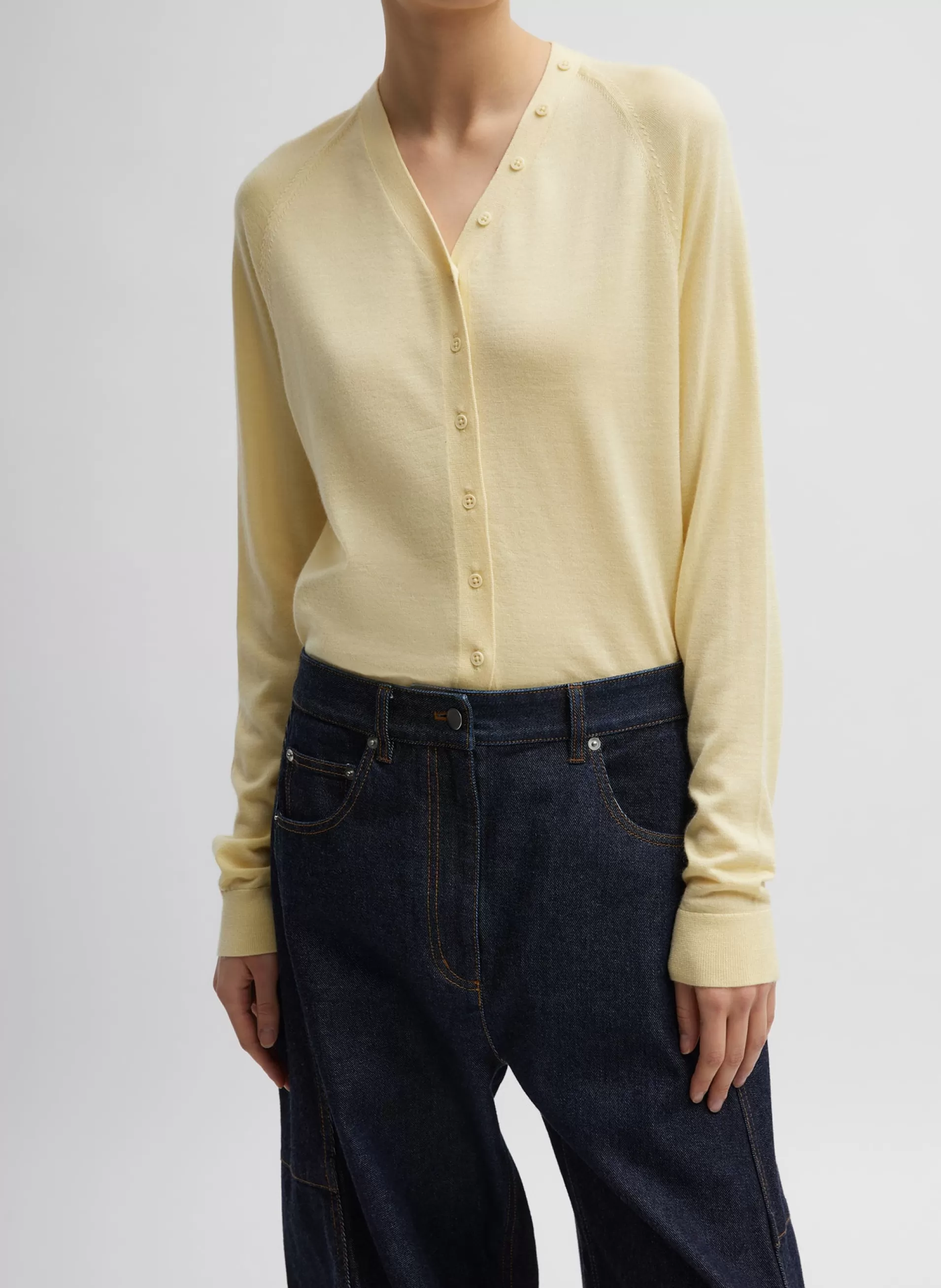 Store Tibi Cashmere Silk Blend Slim Cardigan Lemon Ice