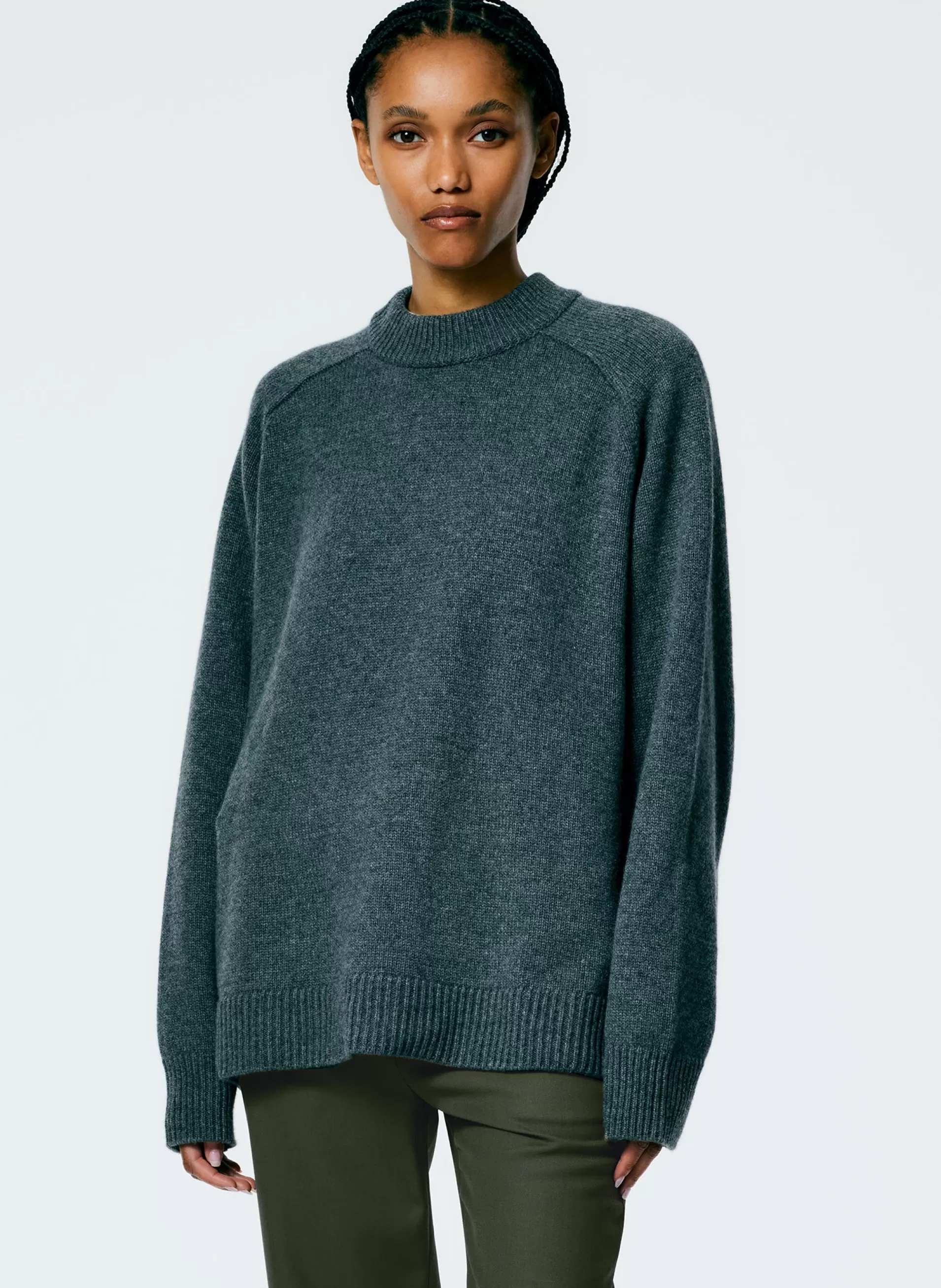 Fashion Tibi Cashmere Sweater Crewneck Oversized Pullover Dark Heather Grey