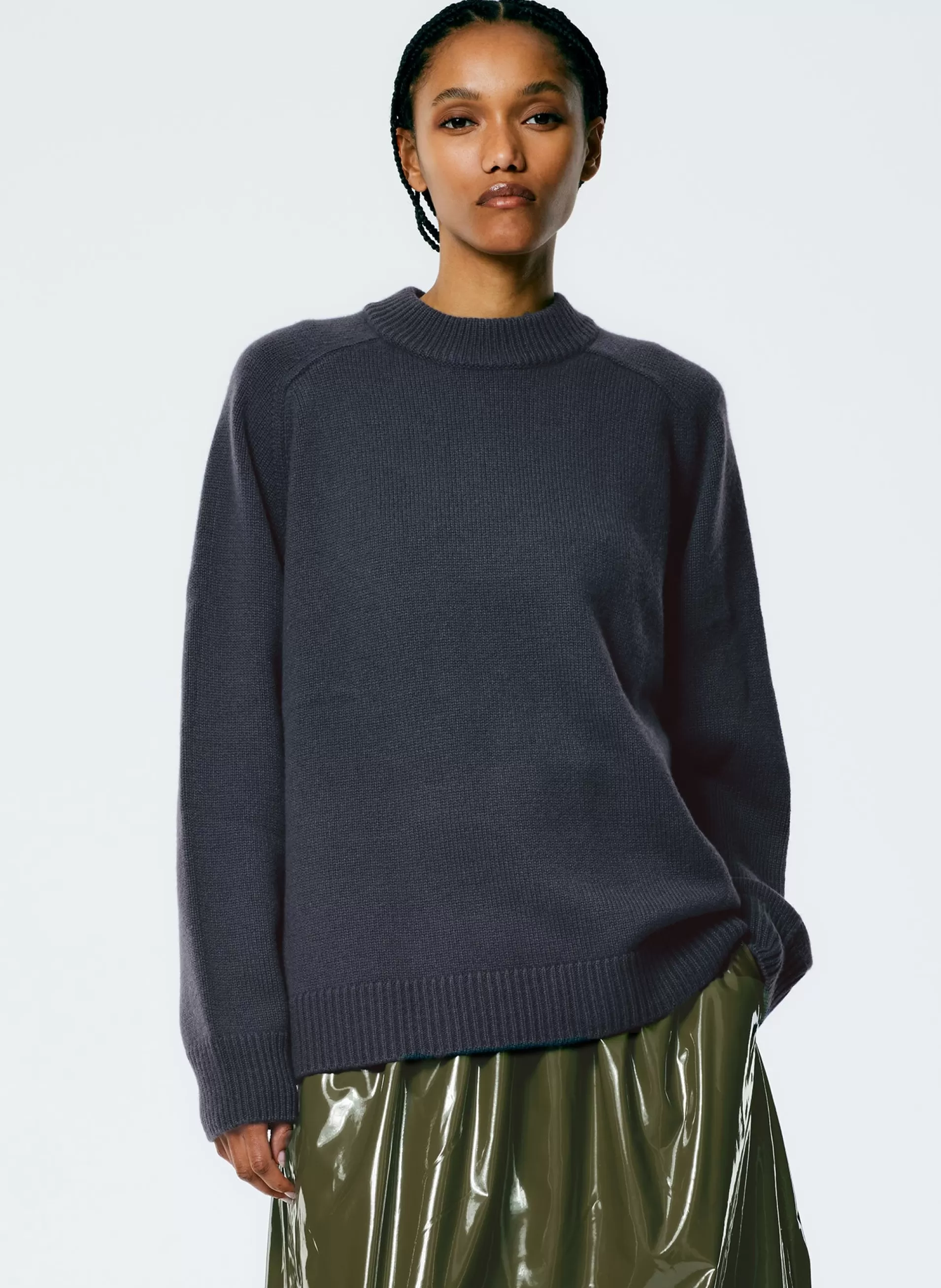 Online Tibi Cashmere Sweater Crewneck Oversized Pullover Navy Fog