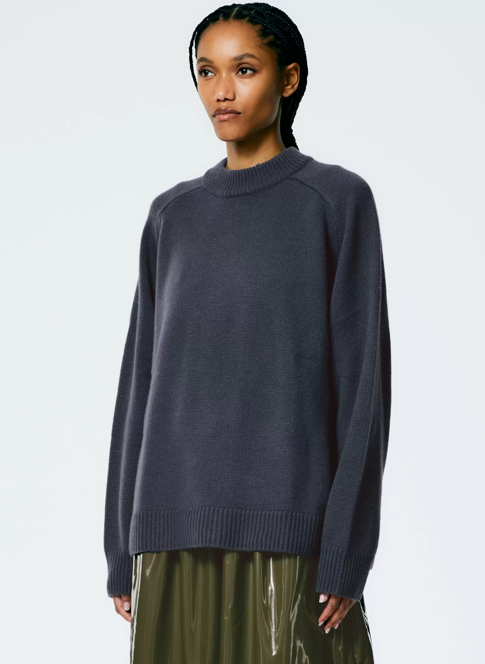 Online Tibi Cashmere Sweater Crewneck Oversized Pullover Navy Fog