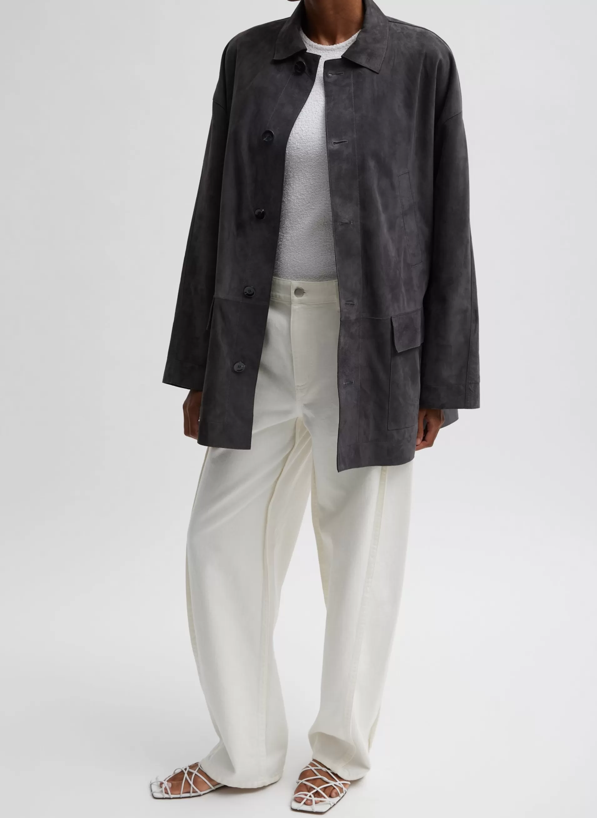 Online Tibi Cassiterite Suede Carcoat Grey