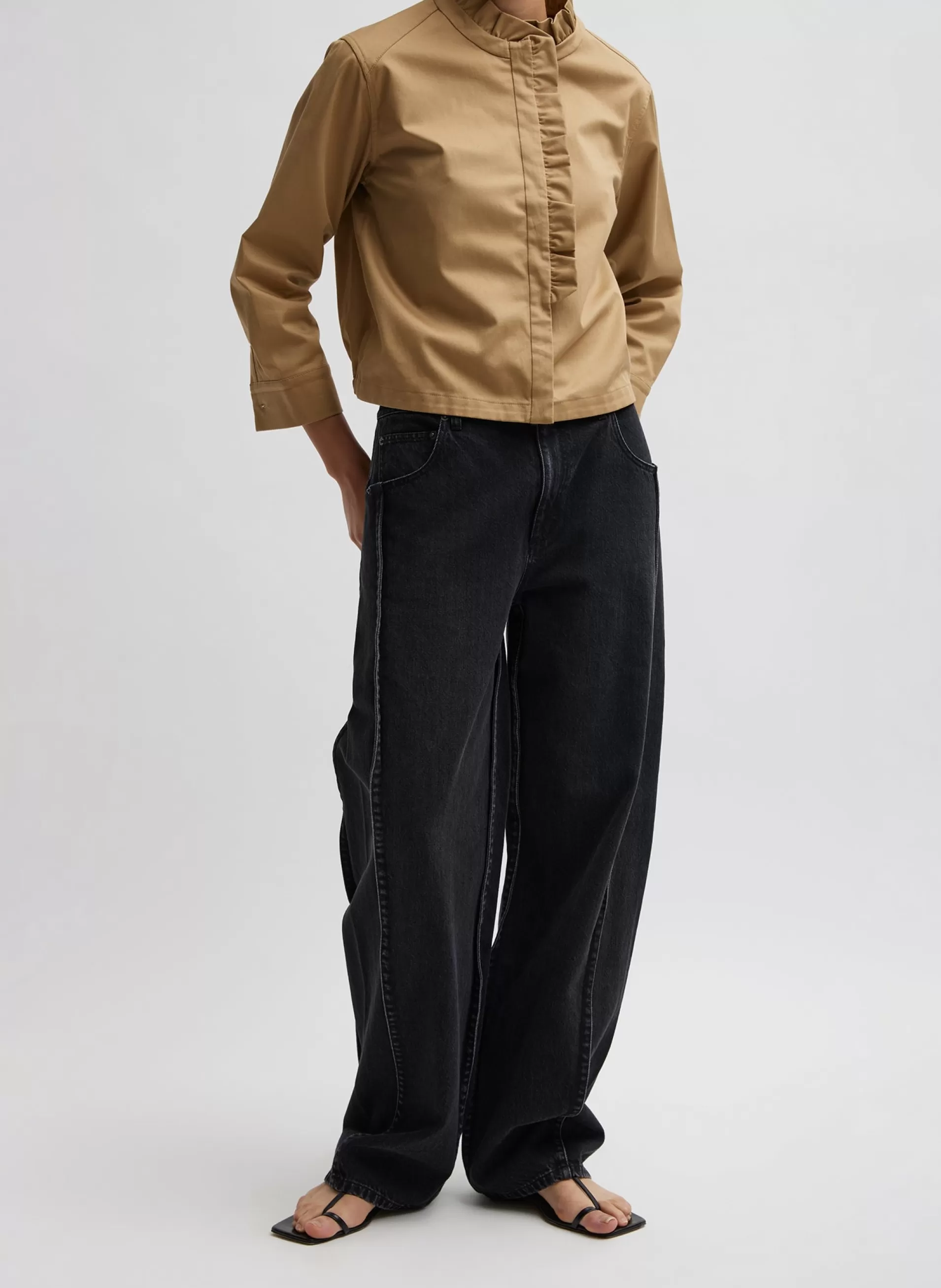 Cheap Tibi Chino Holly Bracelet Sleeve Shirt Tan