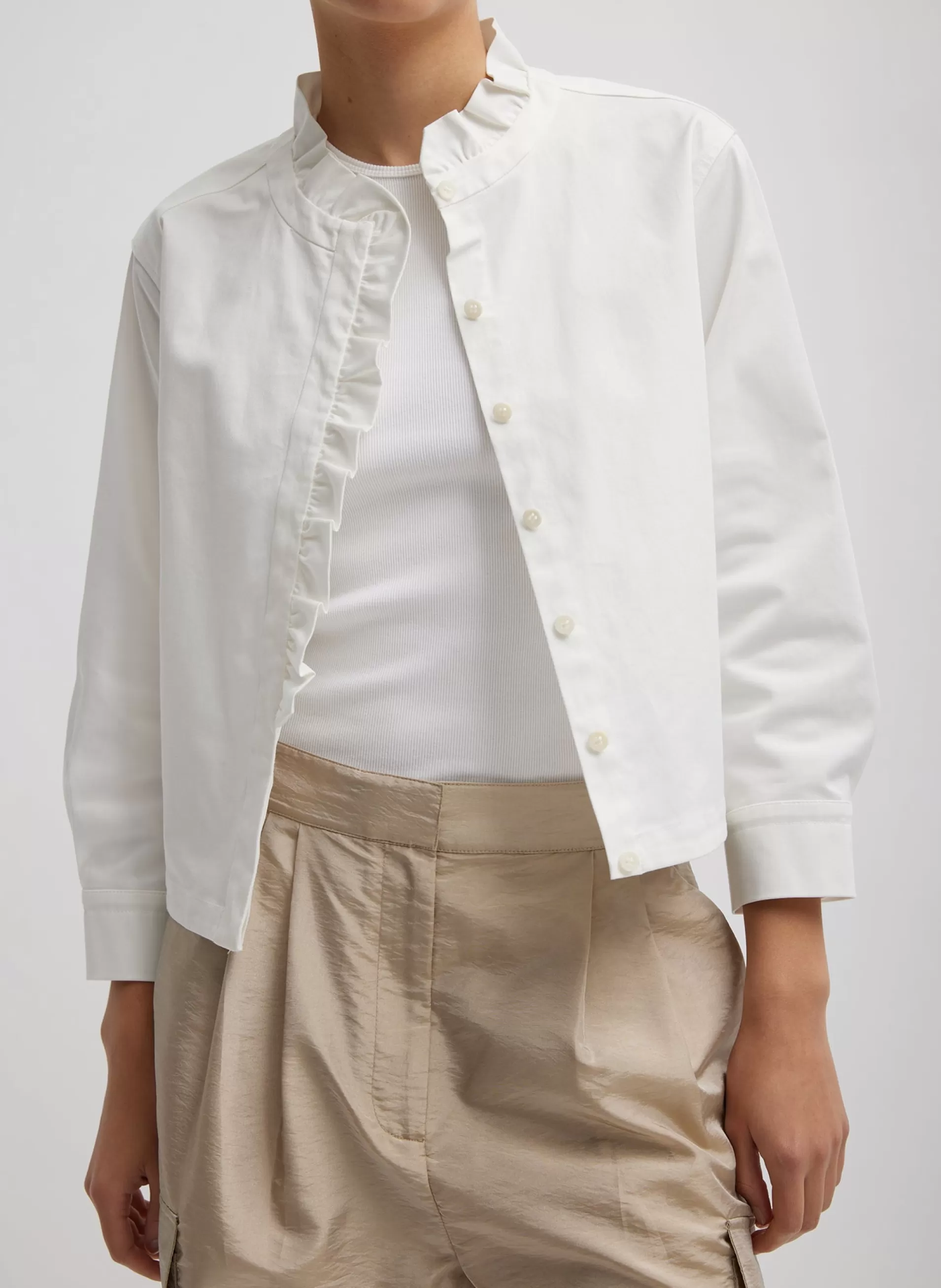 Clearance Tibi Chino Holly Bracelet Sleeve Shirt White