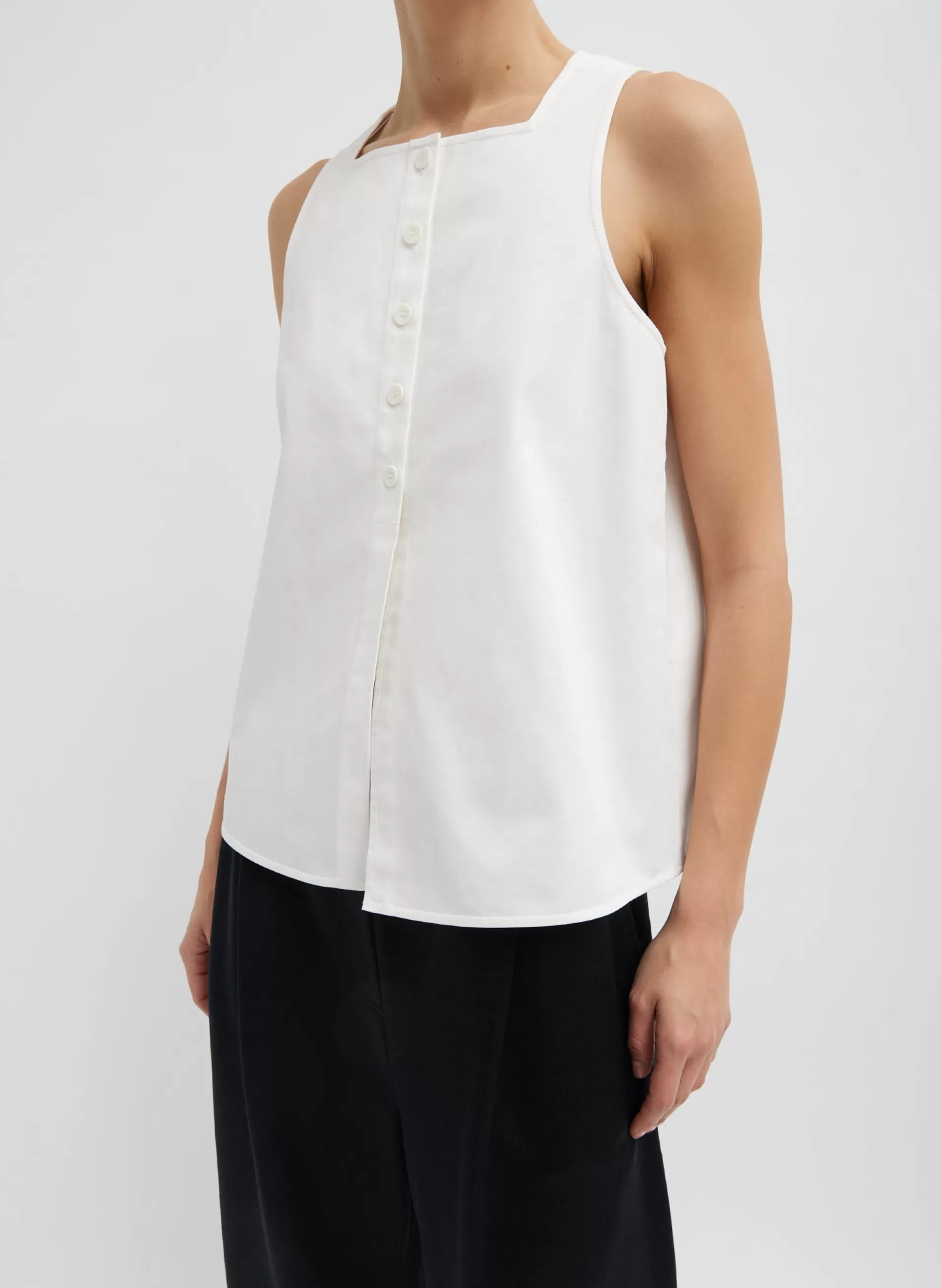 Cheap Tibi Chino Slit Front Sleeveless Top White