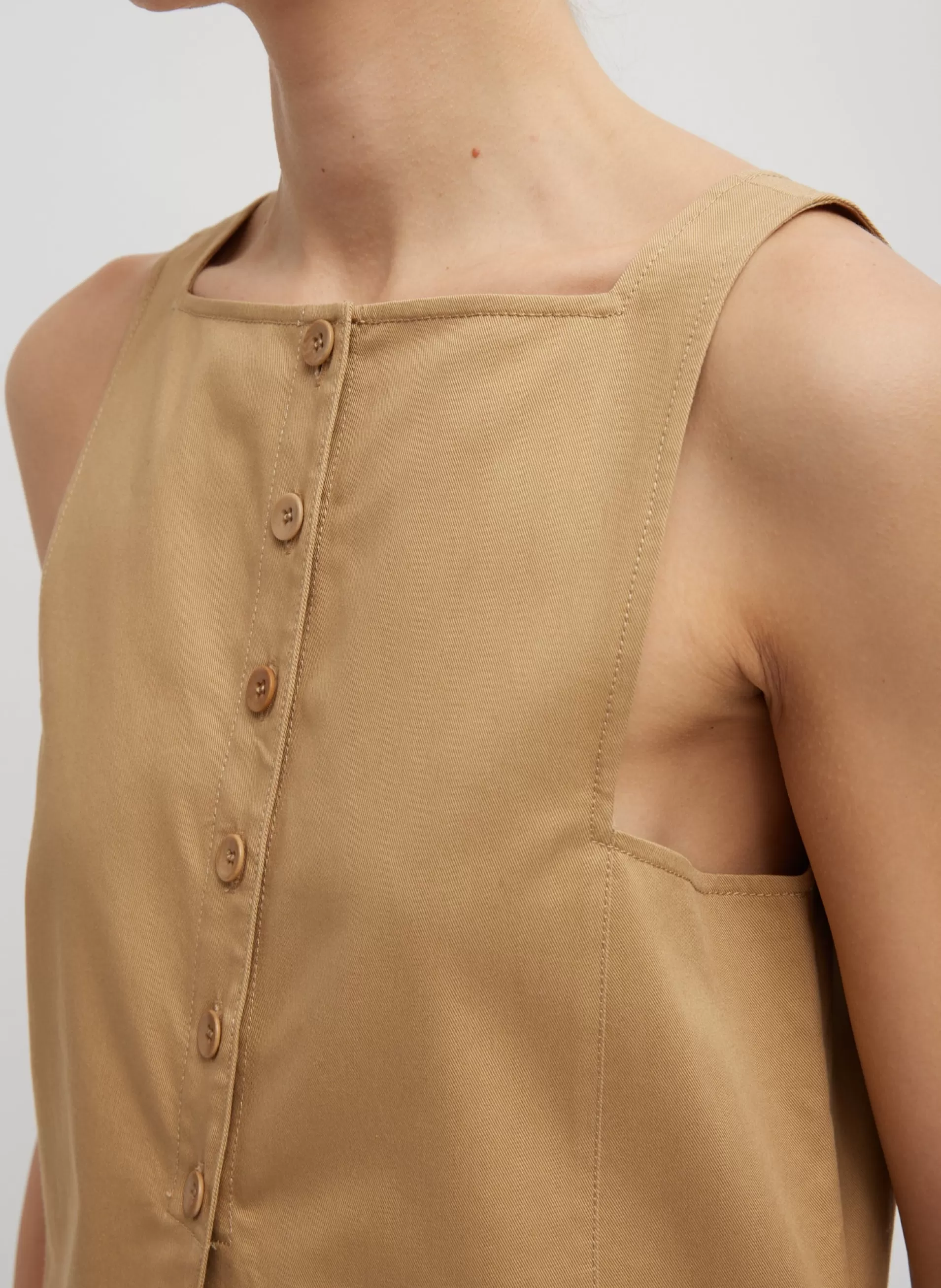 Flash Sale Tibi Chino Slit Front Sleeveless Tunic Tan