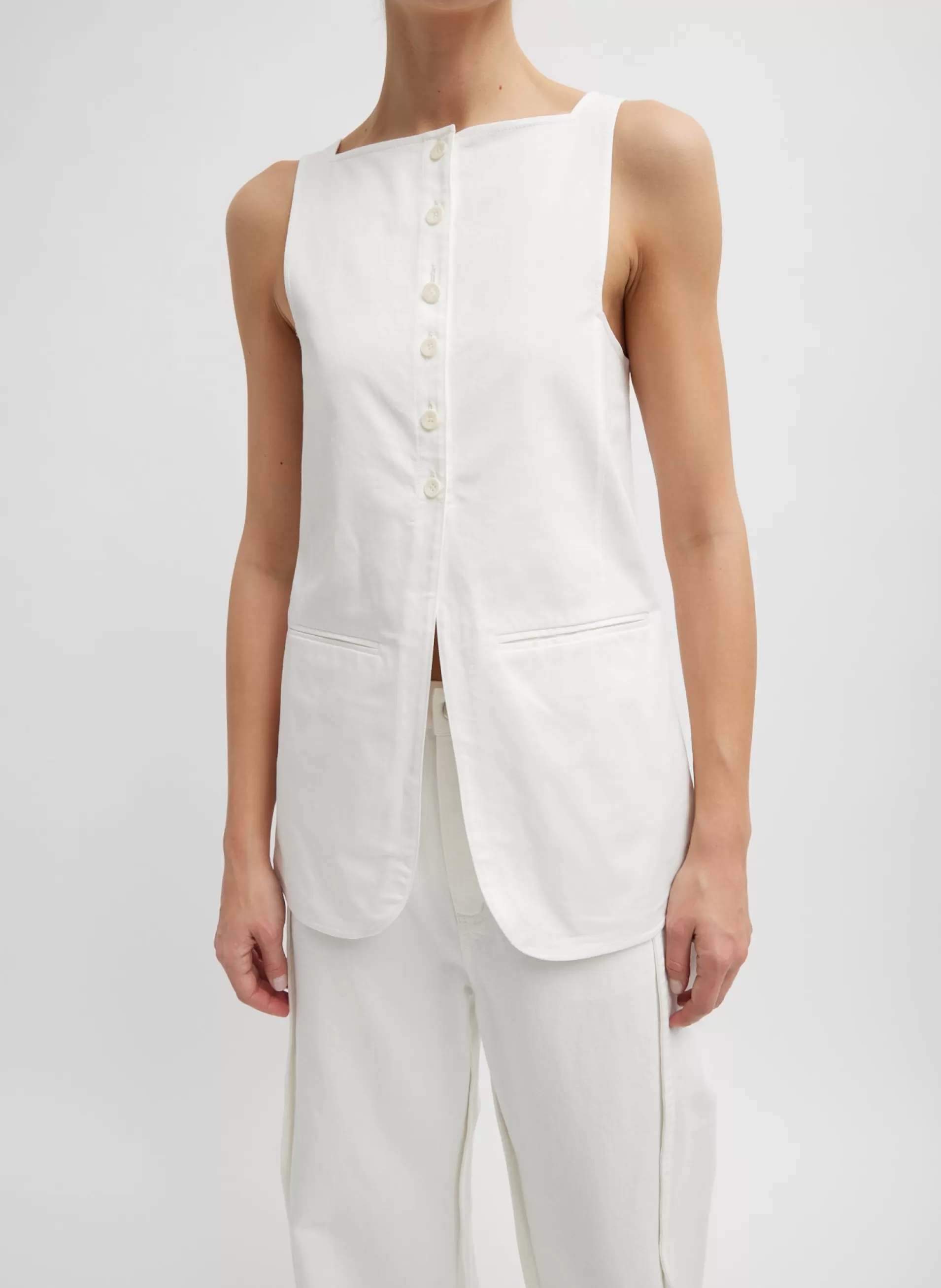 Discount Tibi Chino Slit Front Sleeveless Tunic White