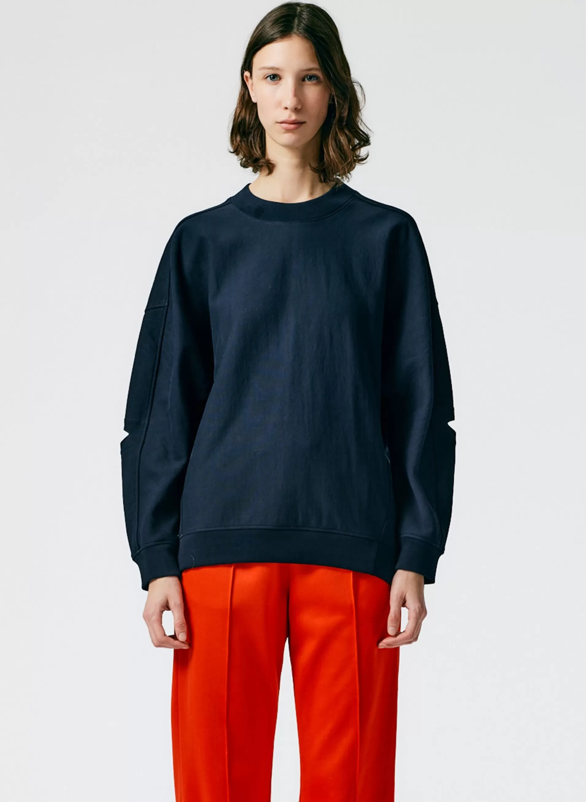 Shop Tibi Cocoon Crewneck Sweatshirt Navy