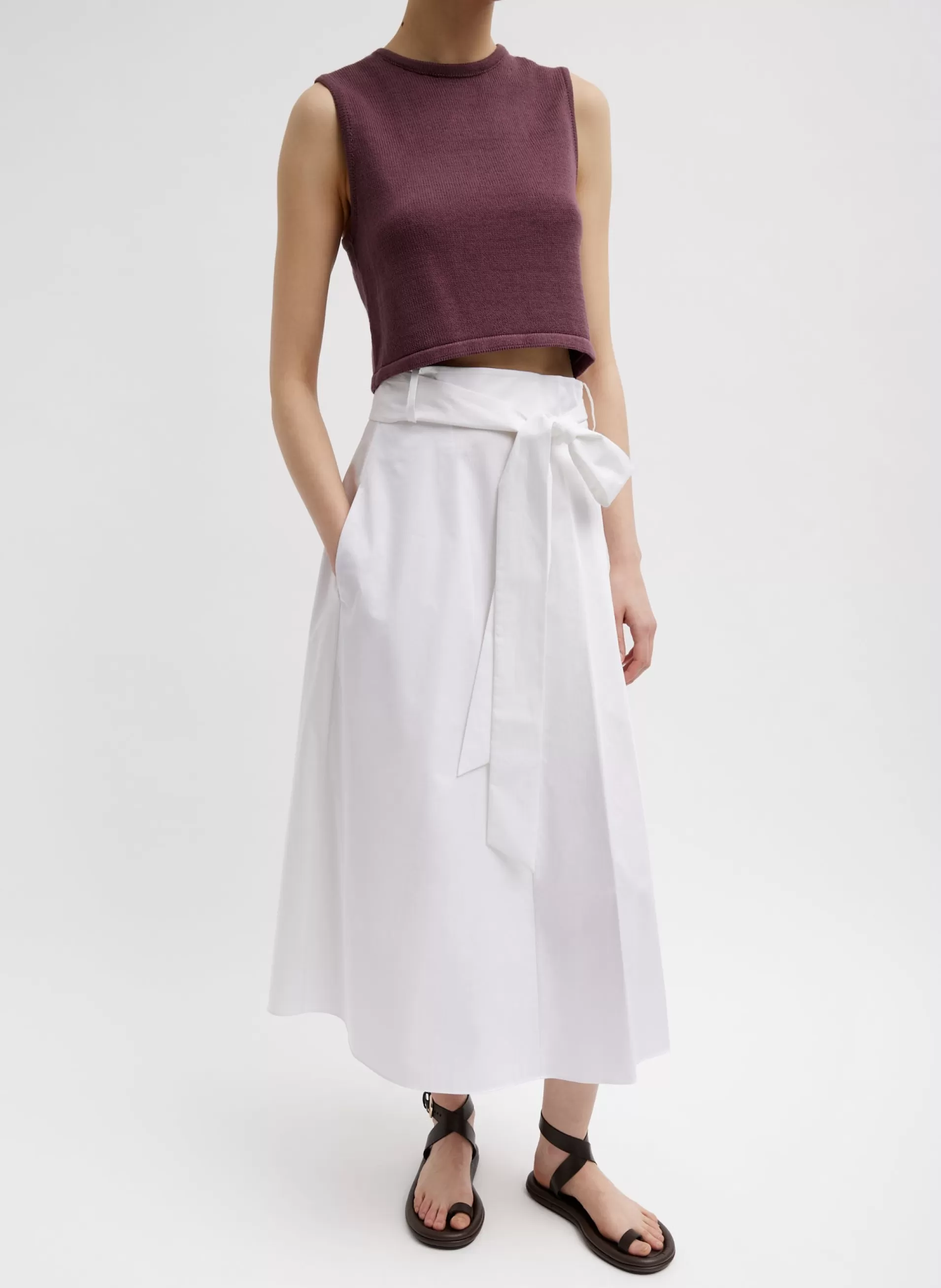 Best Tibi Cotton Criss Cross Cropped Sleeveless Sweater Cinnamon