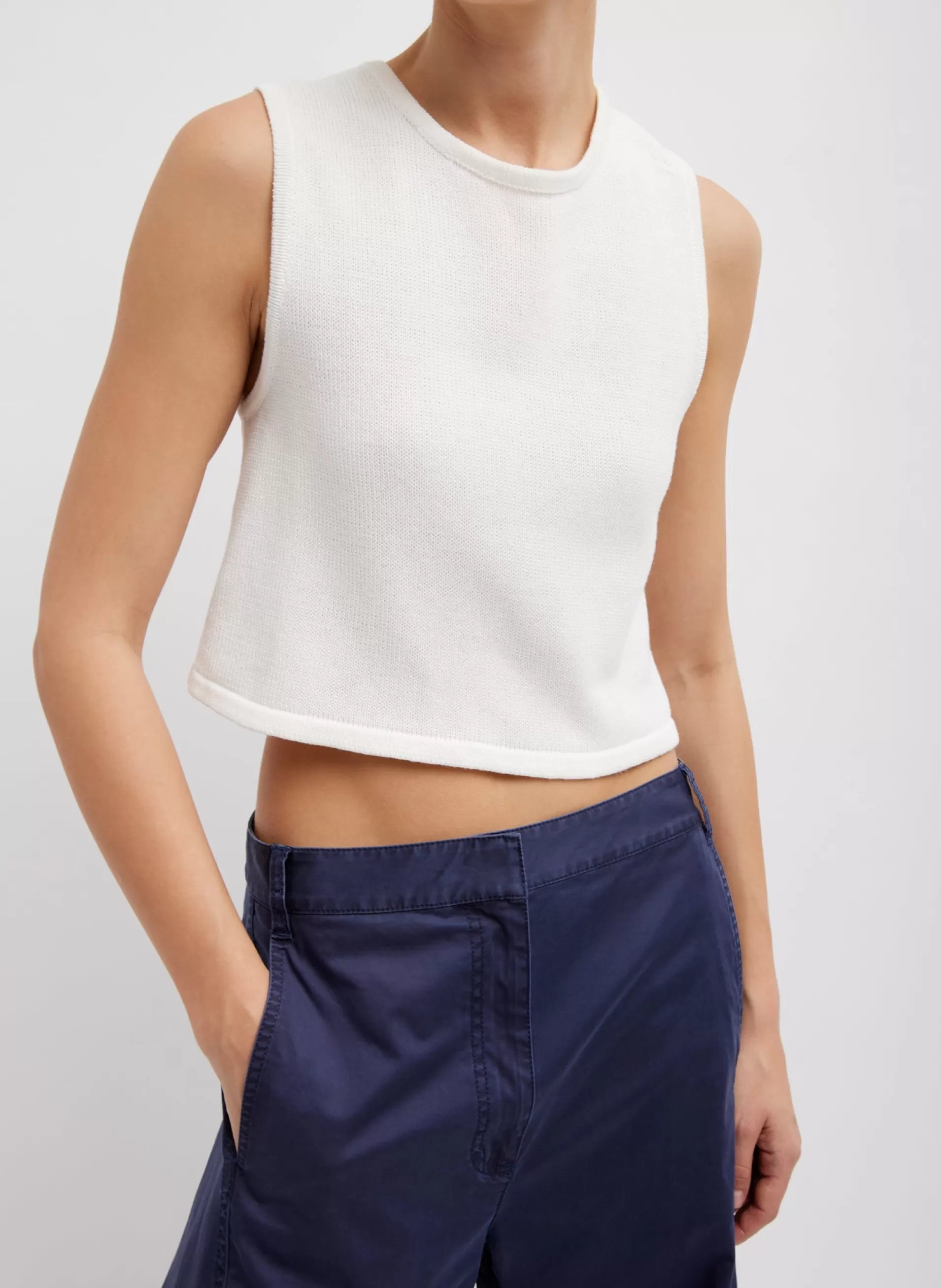 Best Sale Tibi Cotton Criss Cross Cropped Sleeveless Sweater White