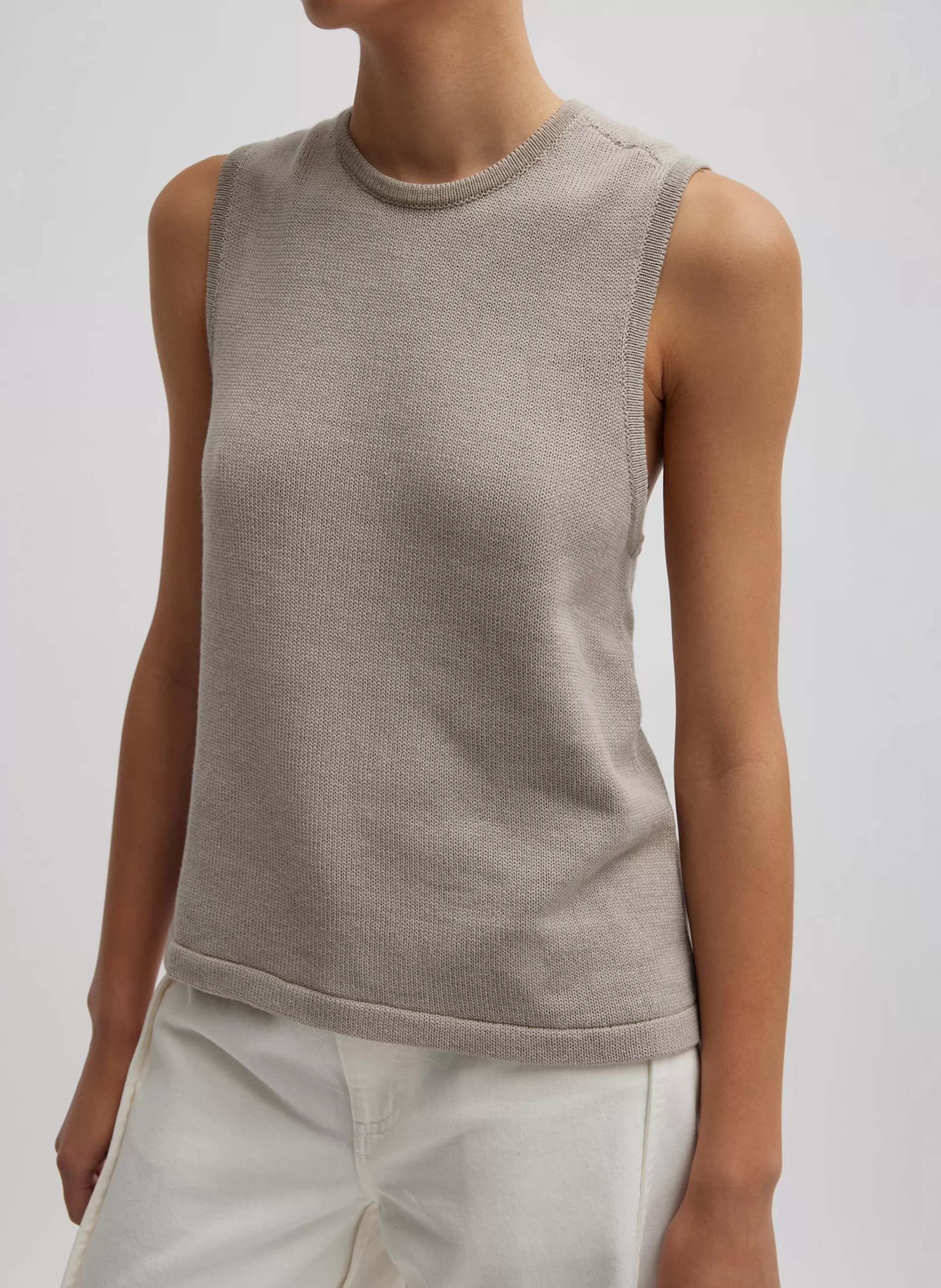 Shop Tibi Cotton Criss Cross Sleeveless Sweater Light Stone