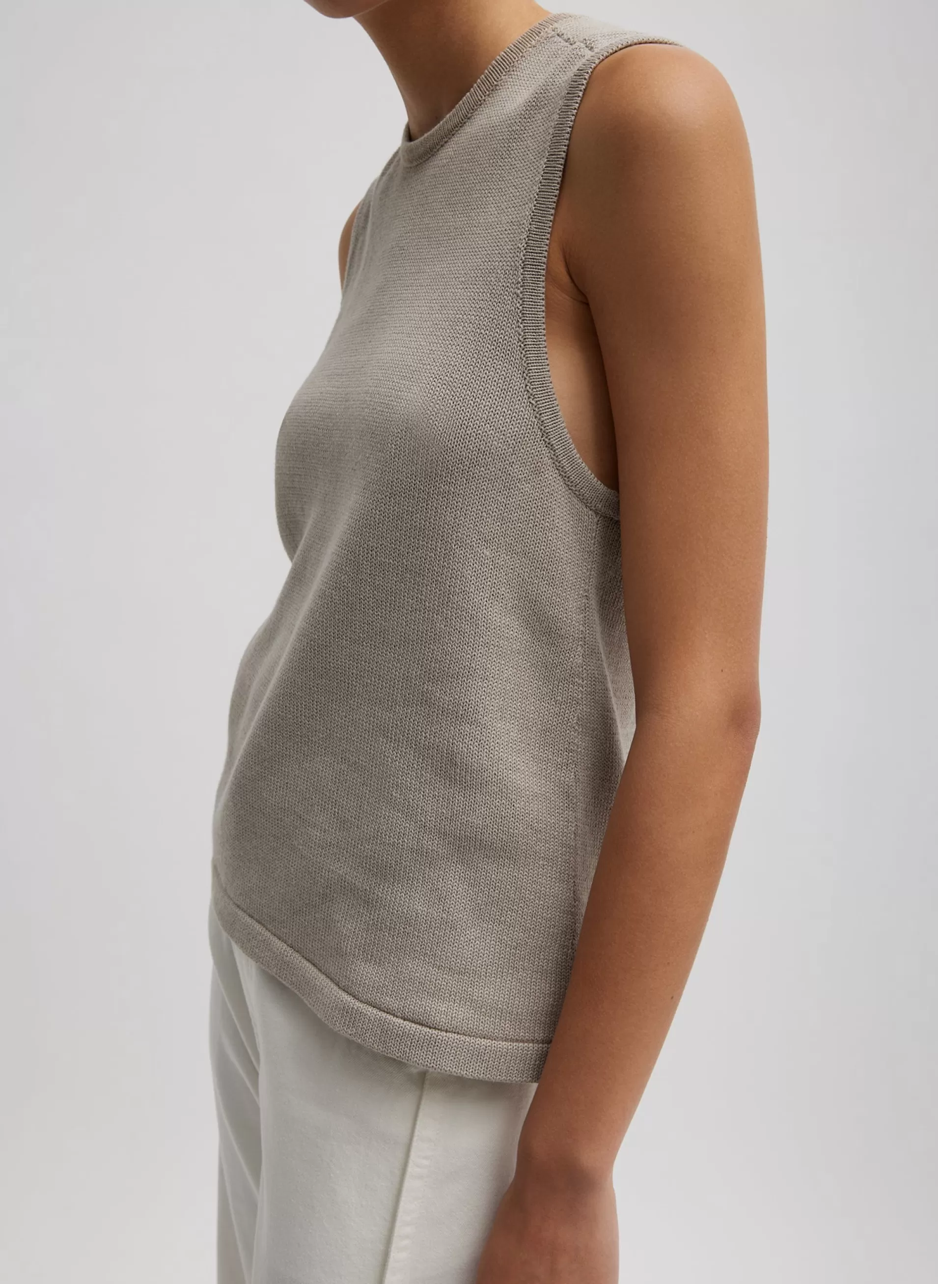 Shop Tibi Cotton Criss Cross Sleeveless Sweater Light Stone