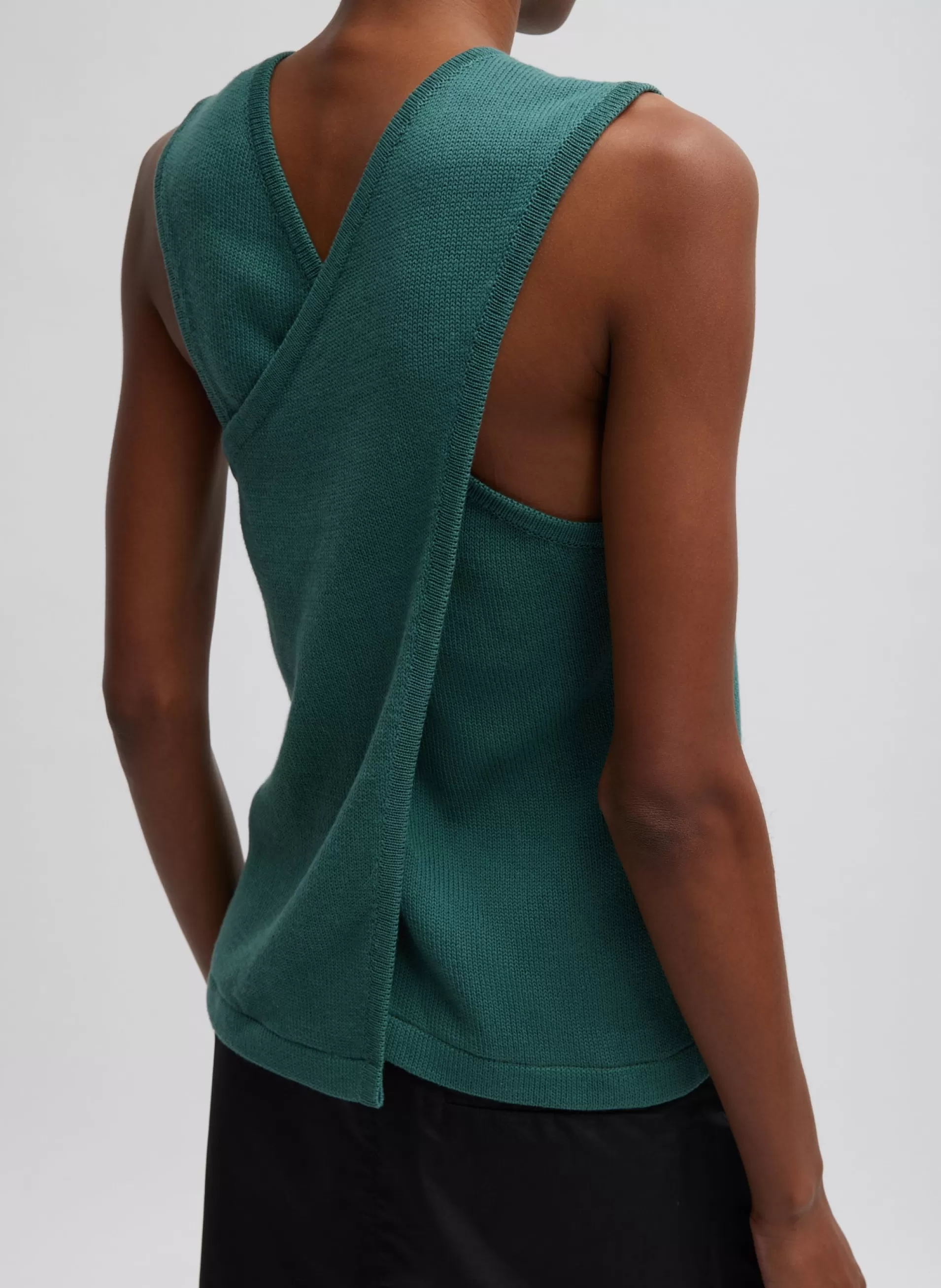 Discount Tibi Cotton Criss Cross Sleeveless Sweater Hunter Green