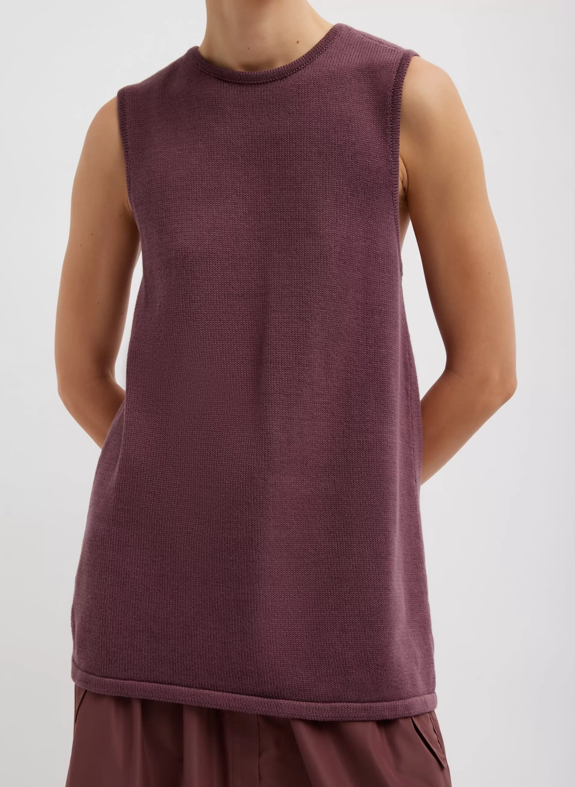 Clearance Tibi Cotton Criss Cross Sleeveless Sweater Cinnamon