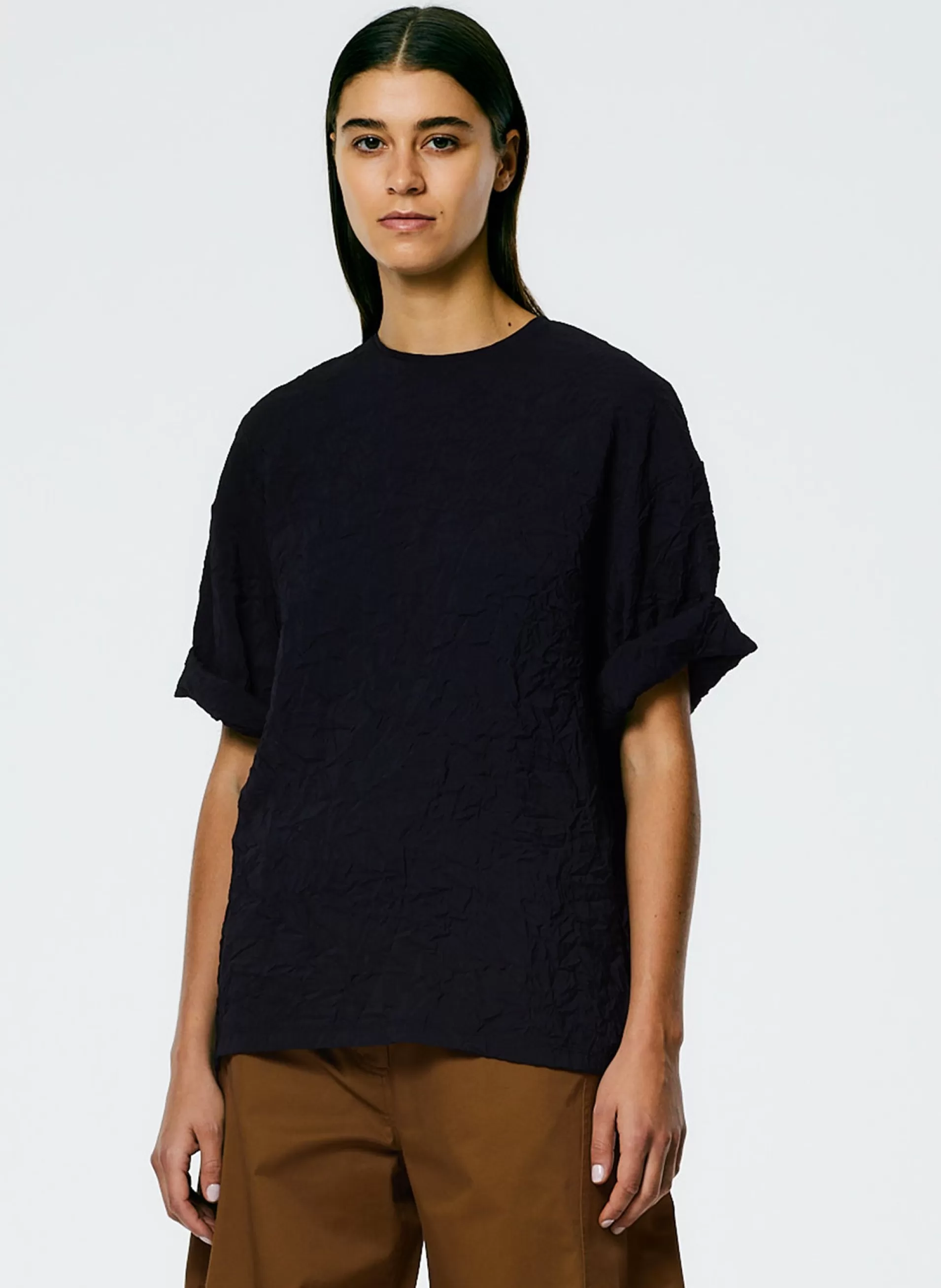 Best Tibi Crinkle Shirting Easy T-Shirt Midnight Navy