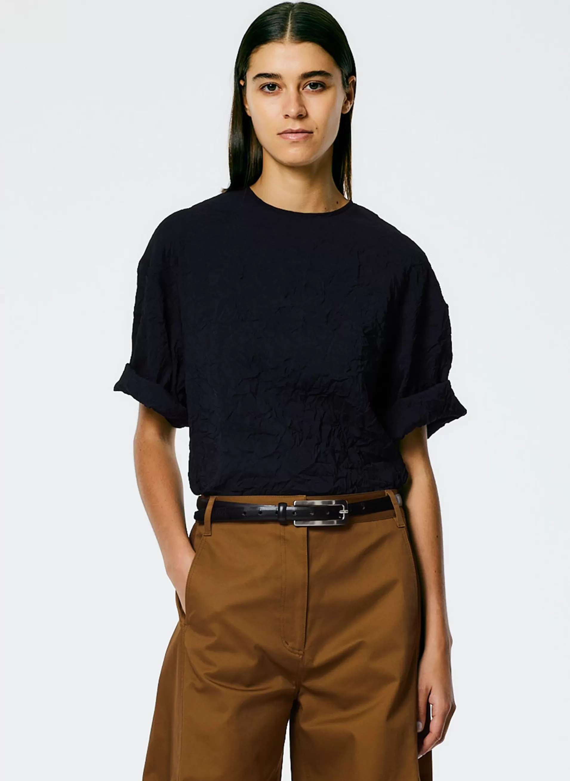 Best Tibi Crinkle Shirting Easy T-Shirt Midnight Navy