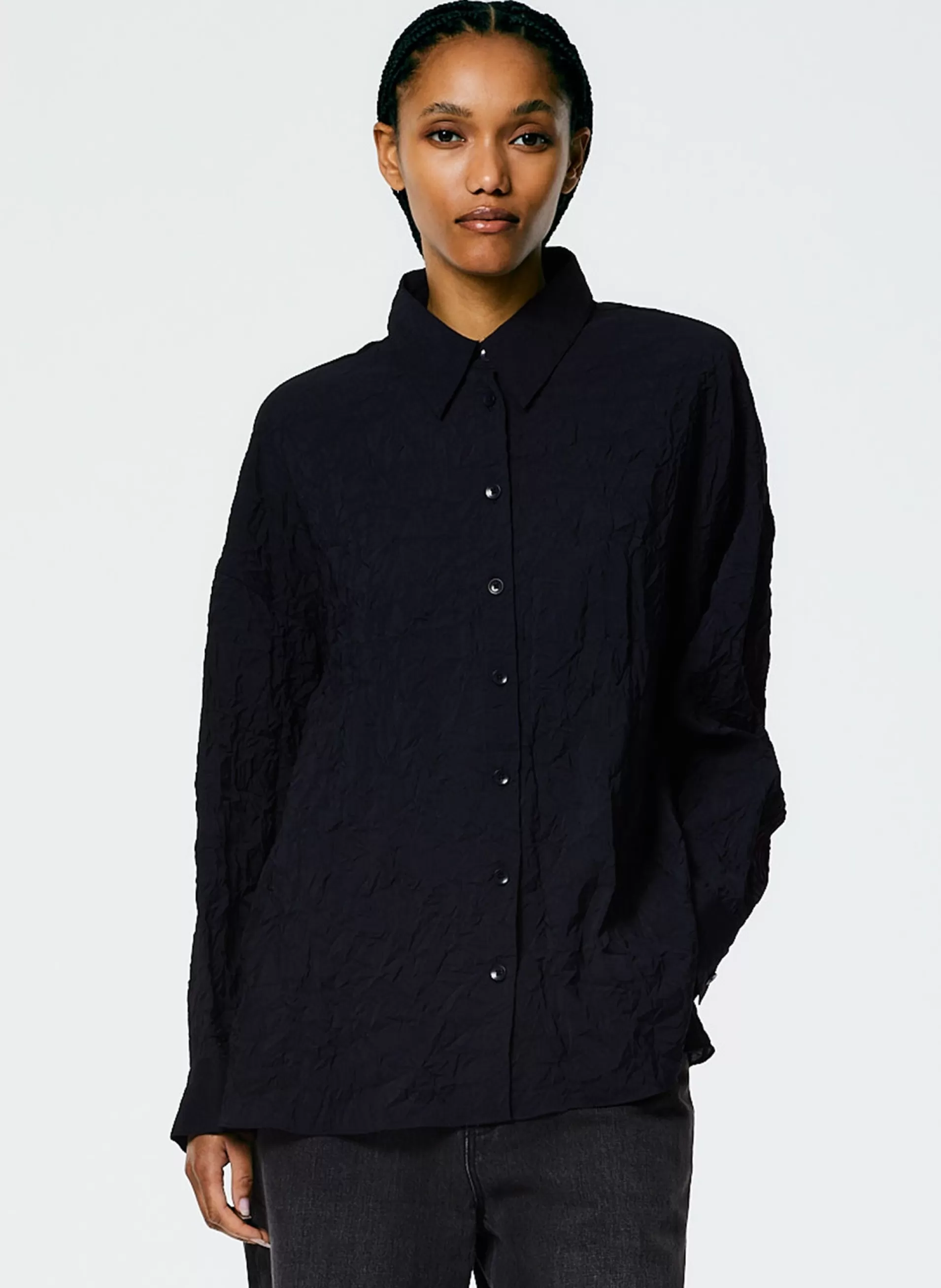 Best Sale Tibi Crinkle Shirting Oversized Shirt Midnight Navy