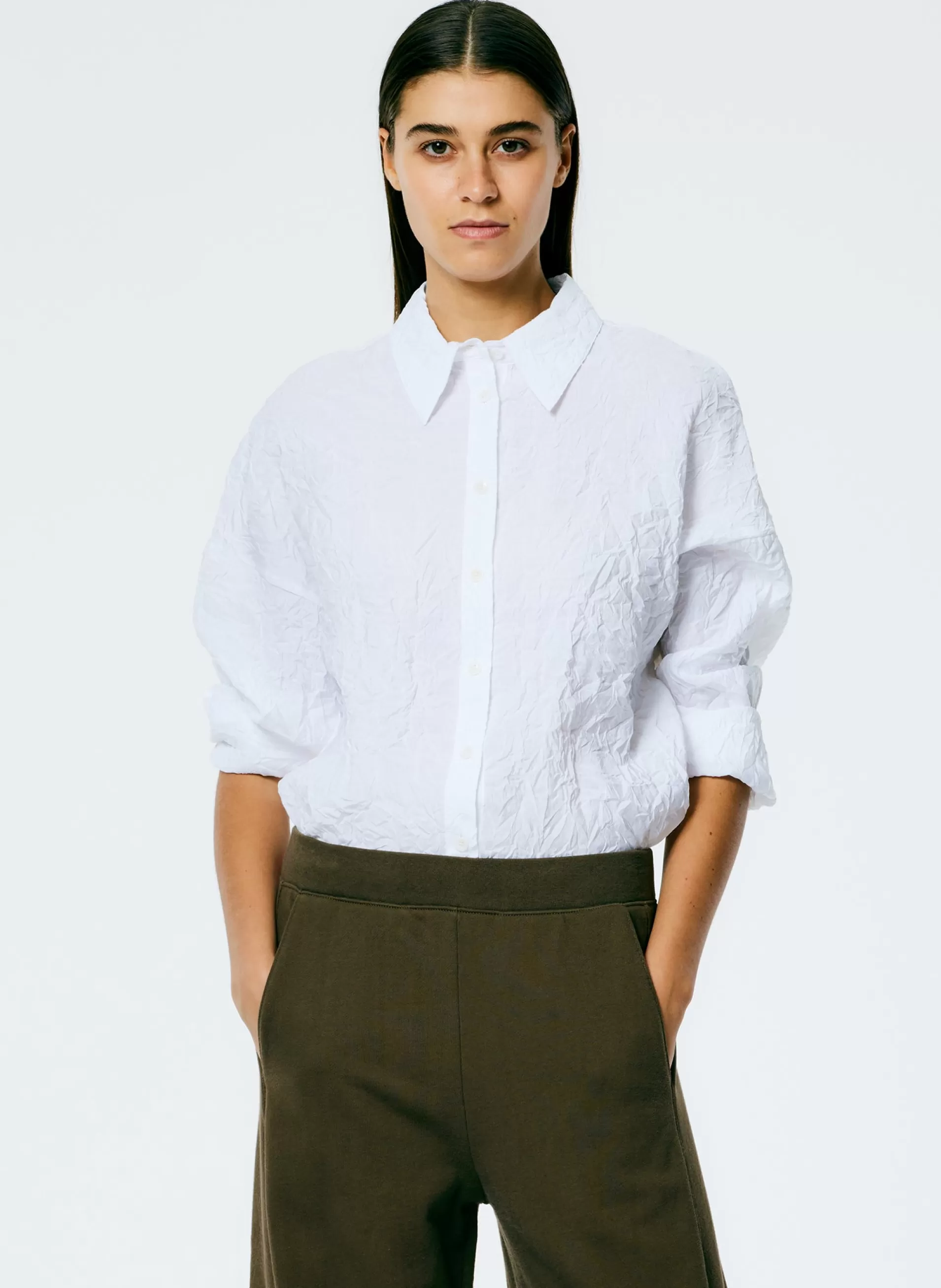 Cheap Tibi Crinkle Shirting Oversized Shirt White