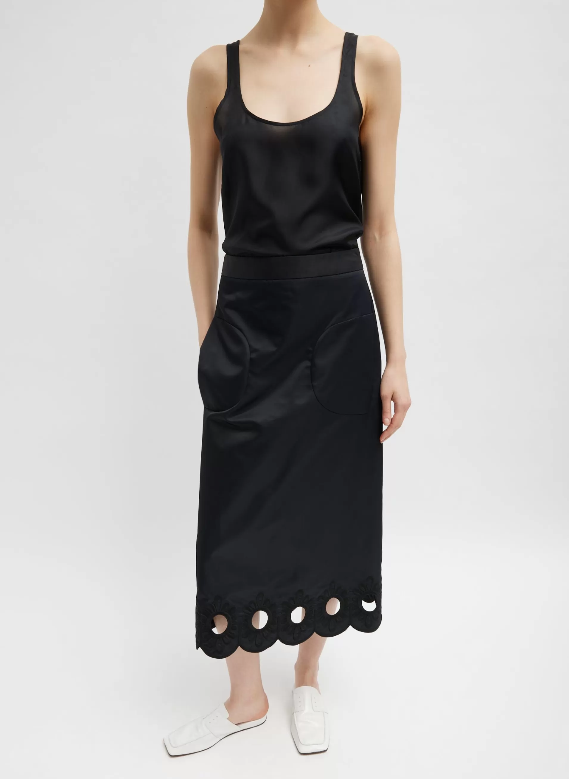 Fashion Tibi Daisy Embroidered Nylon Skirt Black