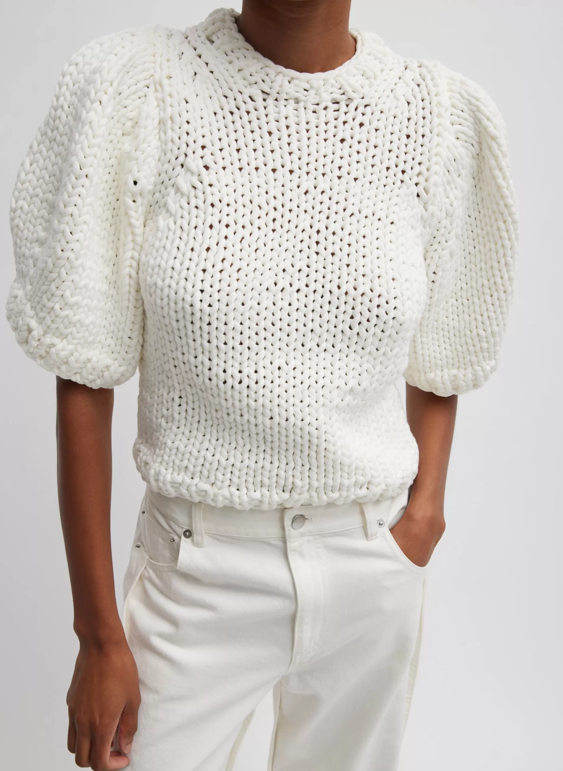 Discount Tibi Deluxe Tube Yarn Sweater Mini Puff Pullover White