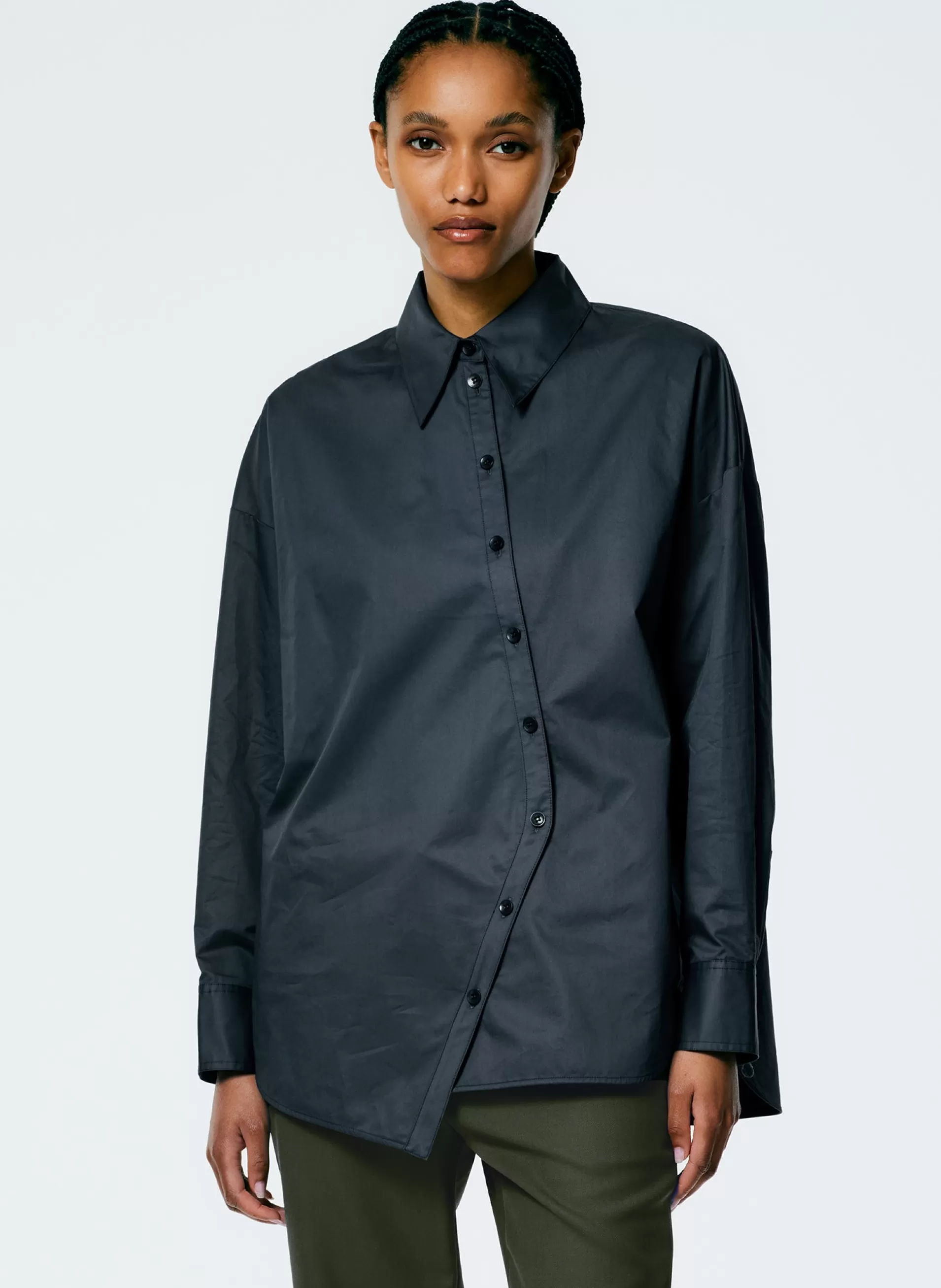 Discount Tibi Eco Poplin Asymmetrical Shirt Navy Fog