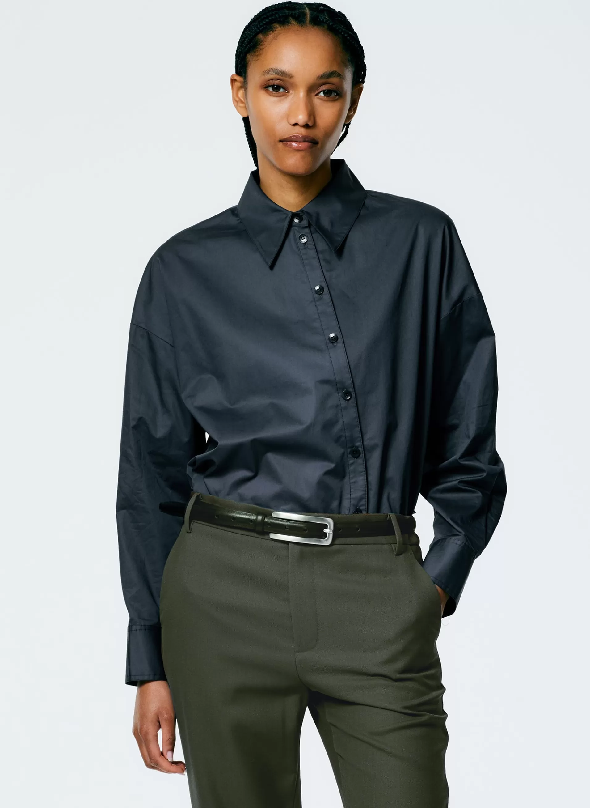 Discount Tibi Eco Poplin Asymmetrical Shirt Navy Fog