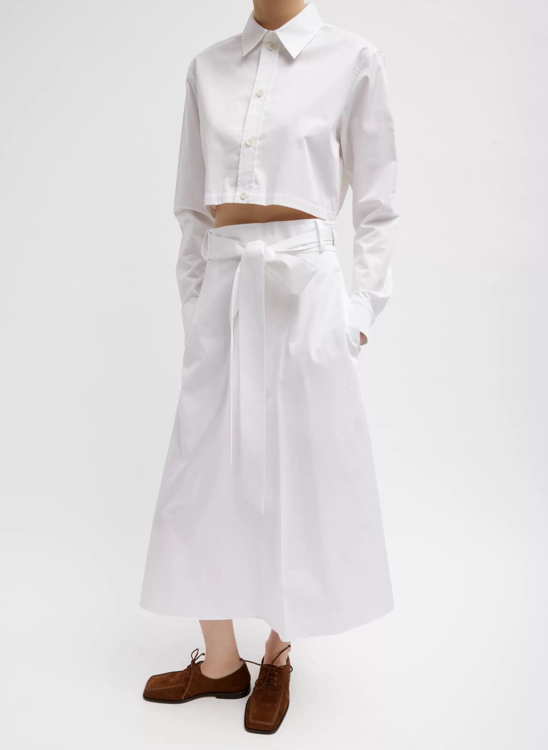 Store Tibi Eco Poplin Back Wrap Skirt White