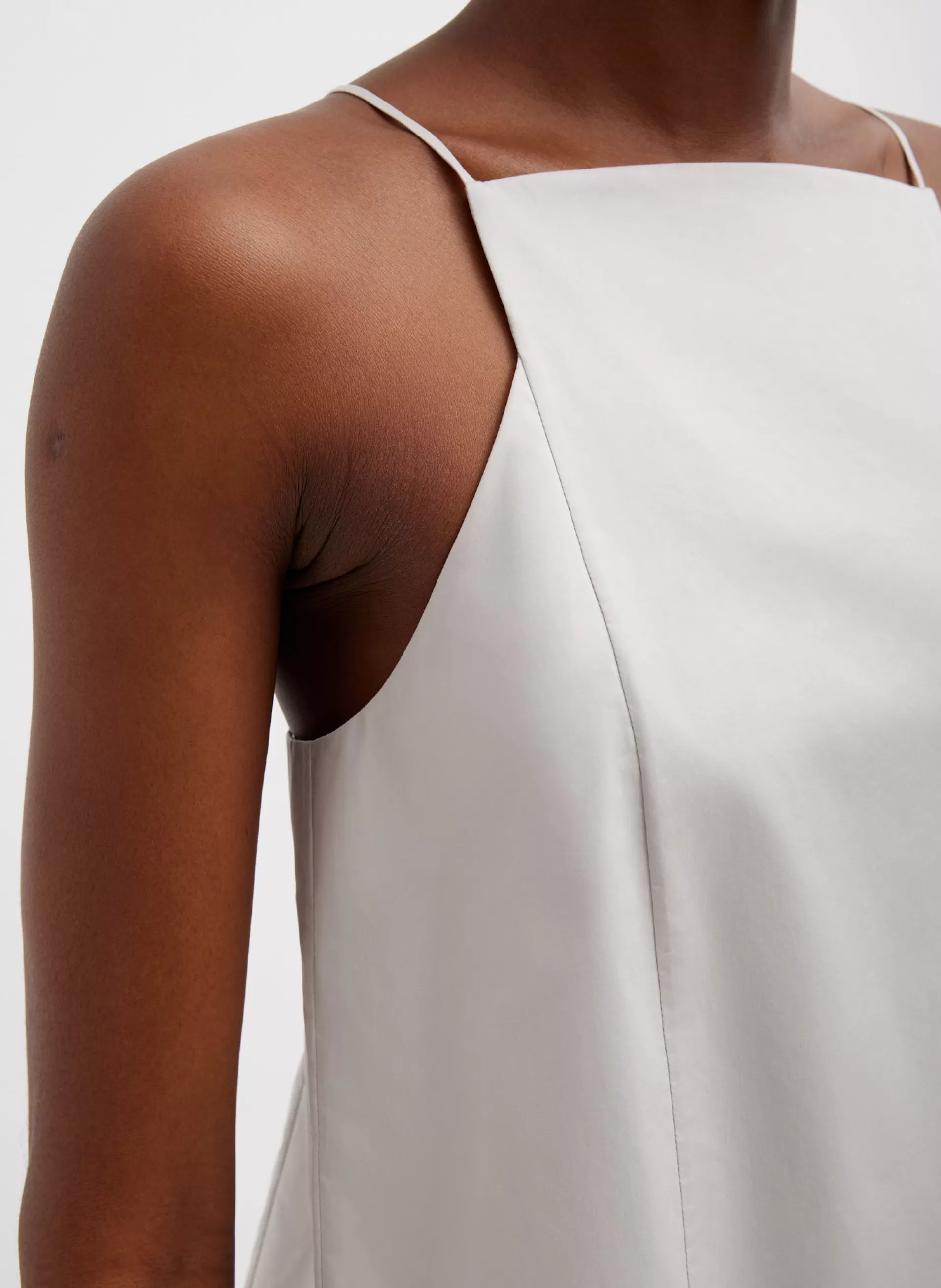 New Tibi Eco Poplin Cropped Square Neck Criss Cross Tank Stone