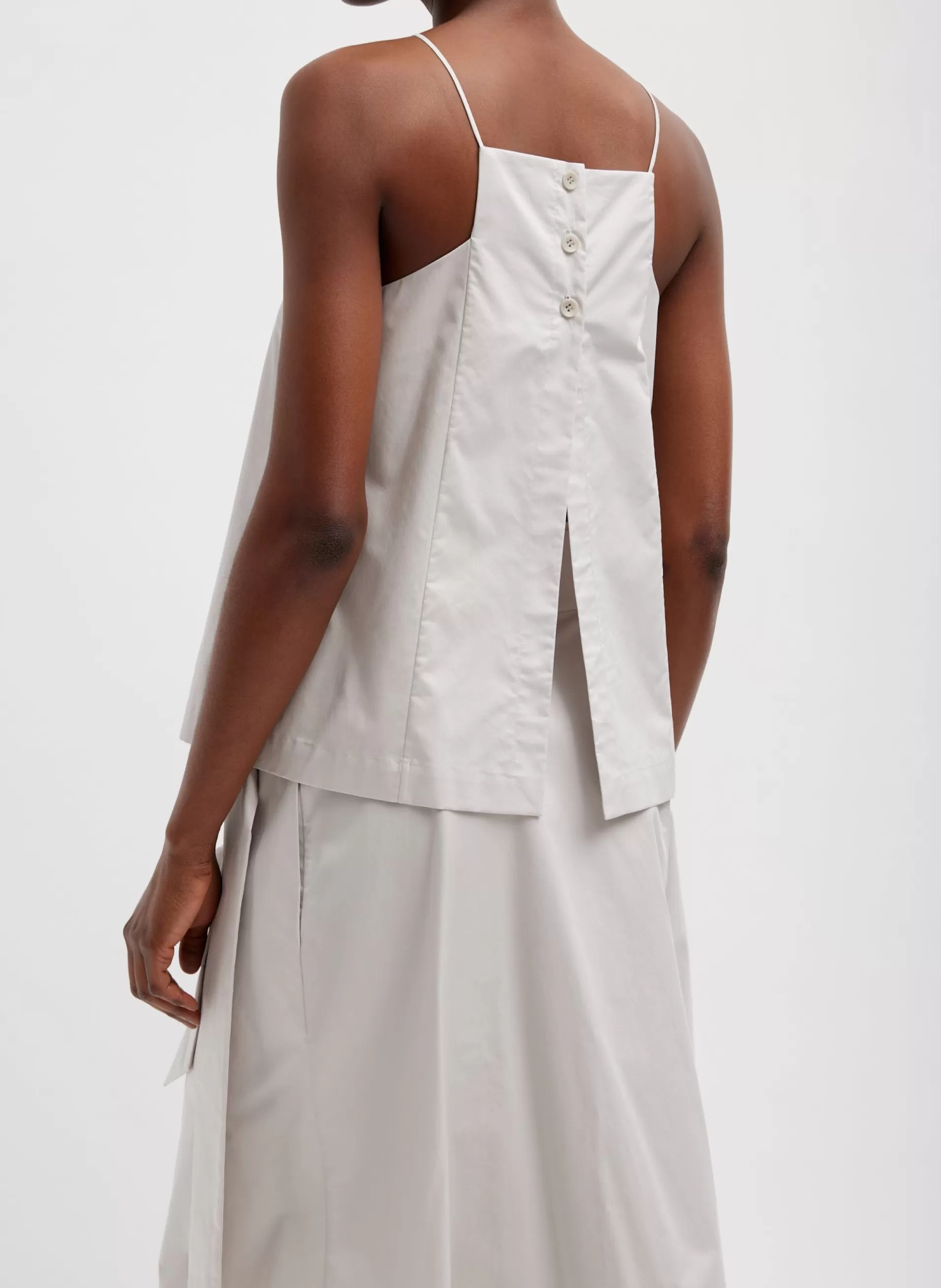 New Tibi Eco Poplin Cropped Square Neck Criss Cross Tank Stone