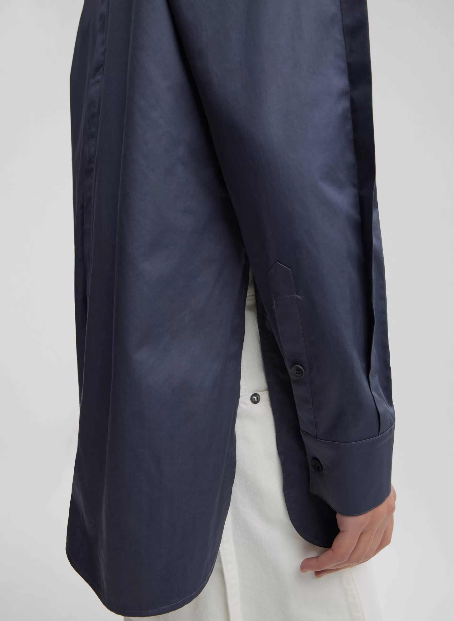 Discount Tibi Eco Poplin Shirt With Tucked Sleeve Shark Grey