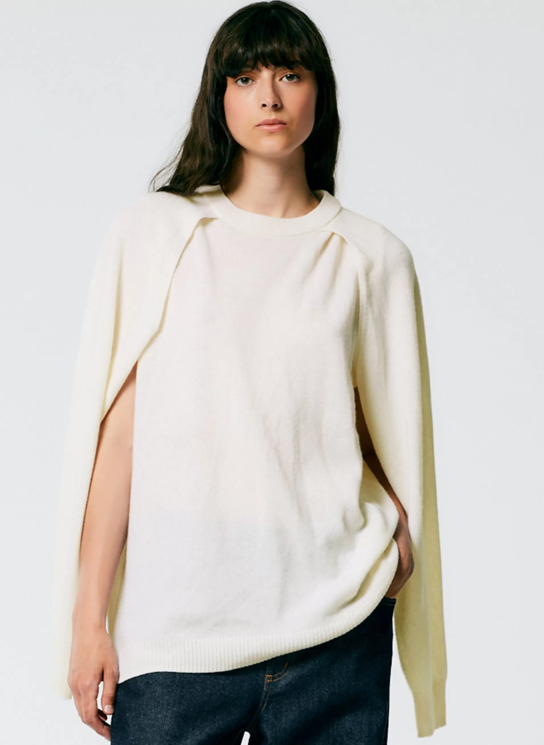 Fashion Tibi Feather Weight Cashmere Easy Cocoon Tunic Ivory