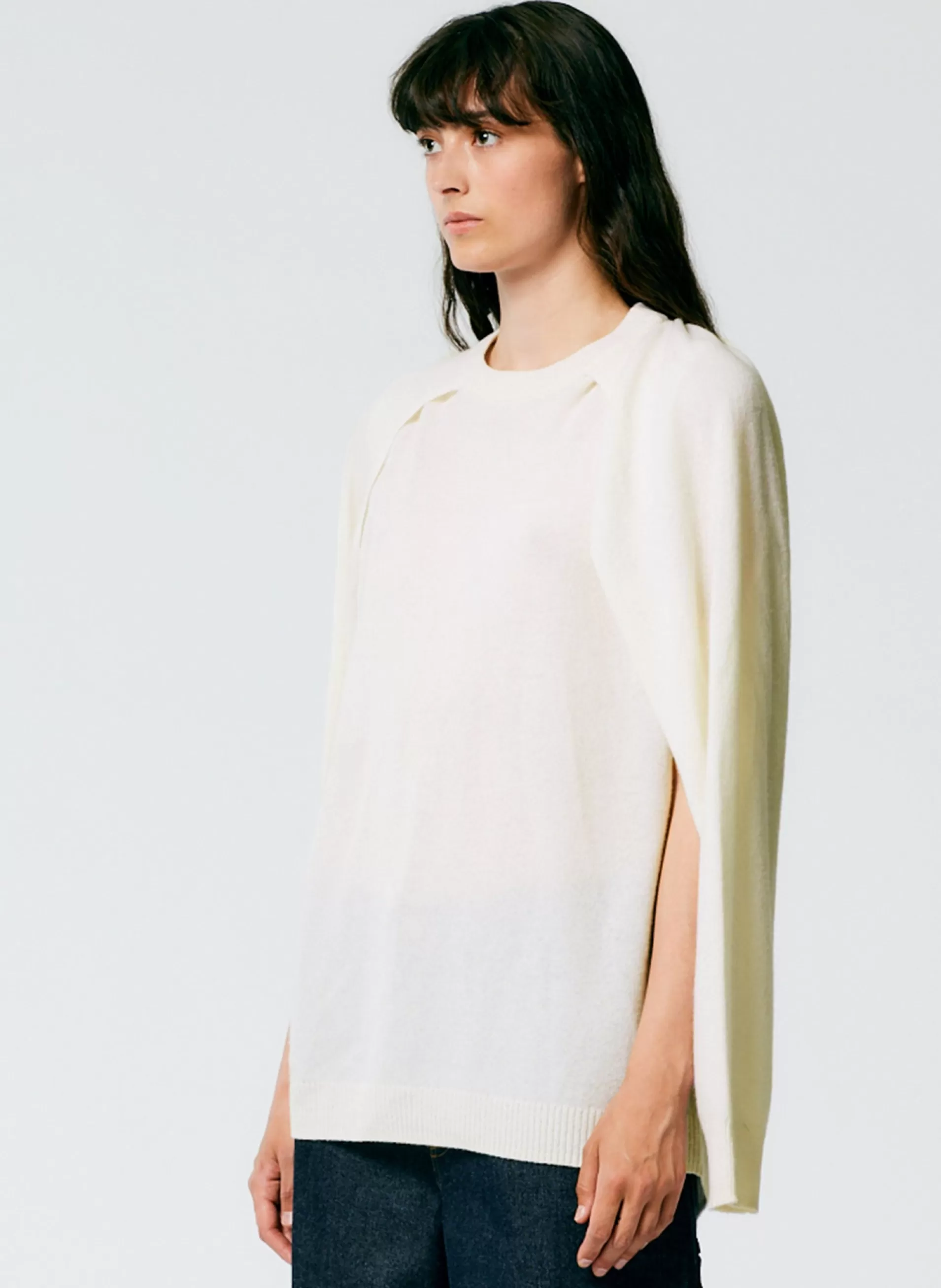 Fashion Tibi Feather Weight Cashmere Easy Cocoon Tunic Ivory