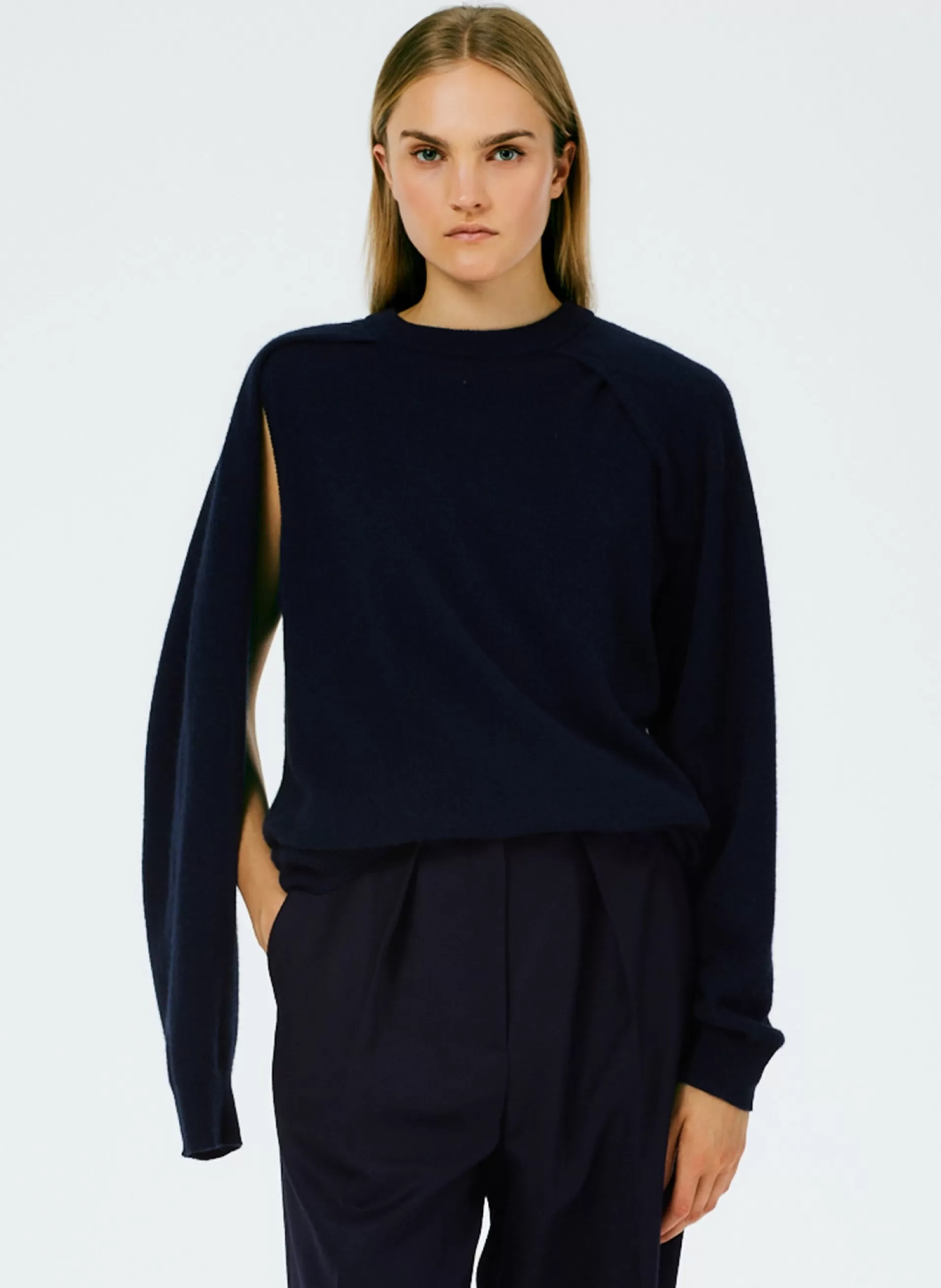 Clearance Tibi Feather Weight Cashmere Easy Cocoon Tunic Navy