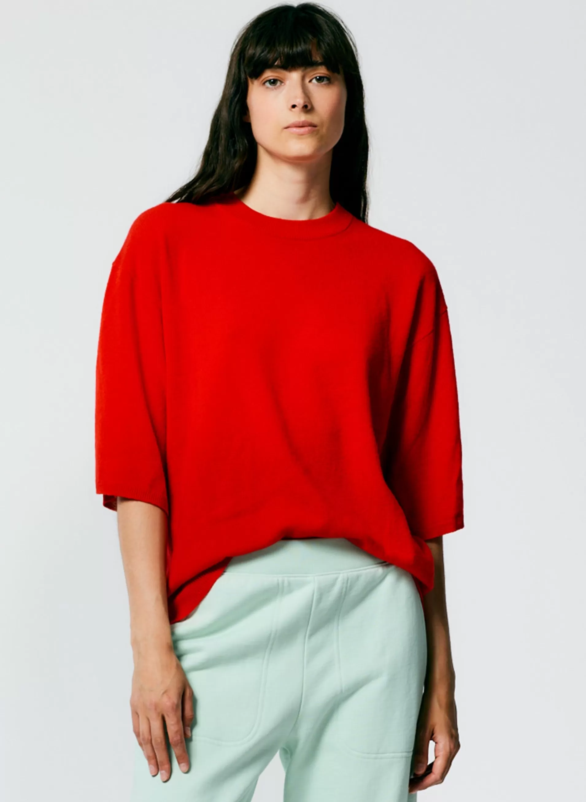 Cheap Tibi Feather Weight Cashmere Oversized Easy T-Shirt Red