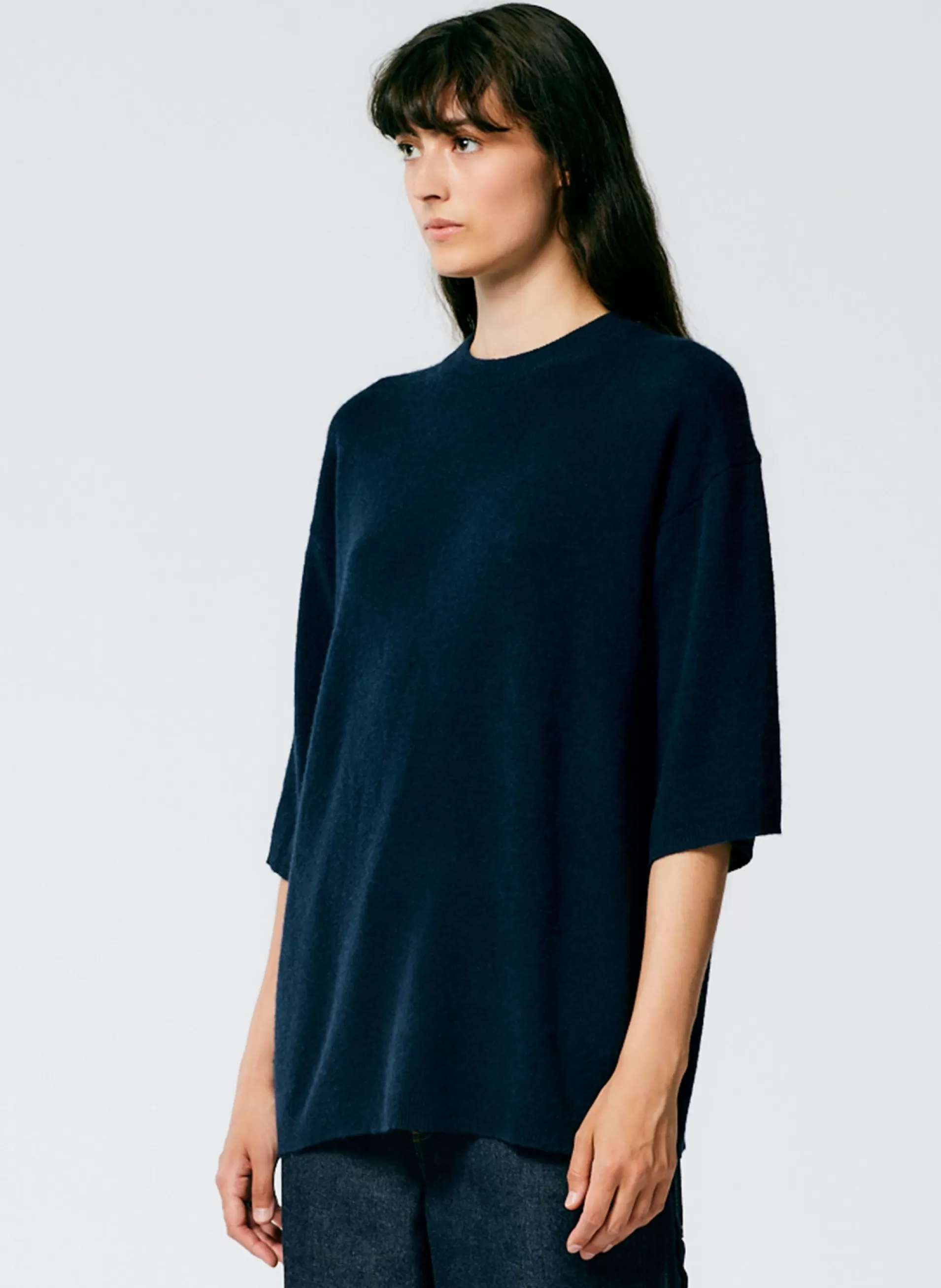 Cheap Tibi Feather Weight Cashmere Oversized Easy T-Shirt Navy