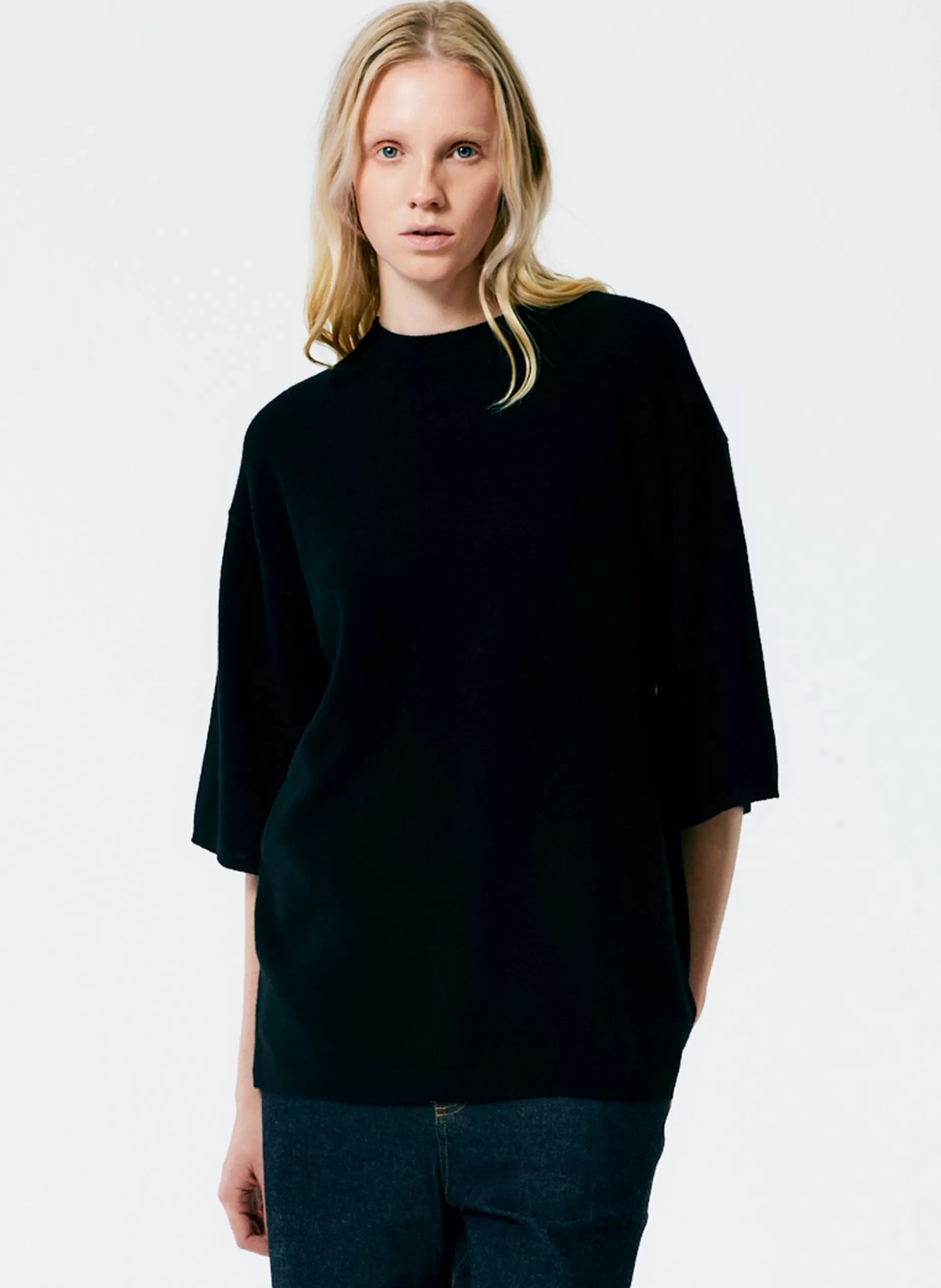 Online Tibi Feather Weight Cashmere Oversized Easy T-Shirt Black