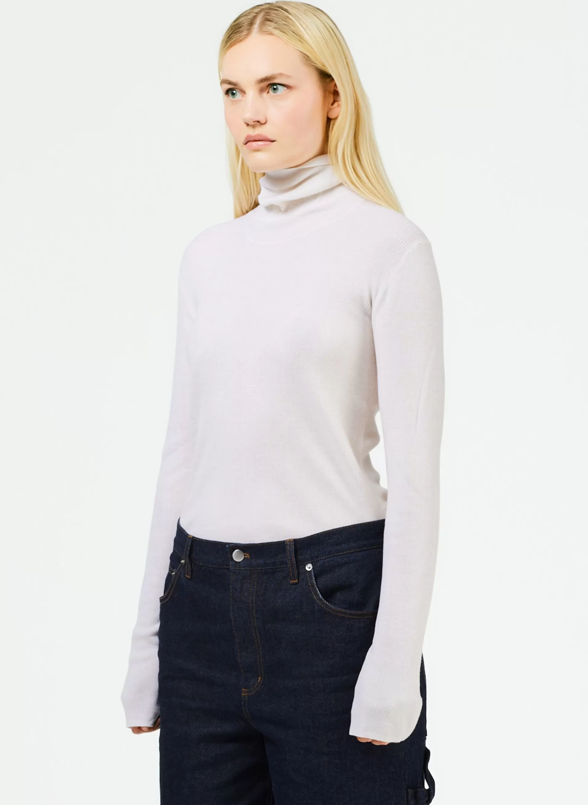 New Tibi Featherweight Ribbed Sweater Turtleneck Pullover Off White
