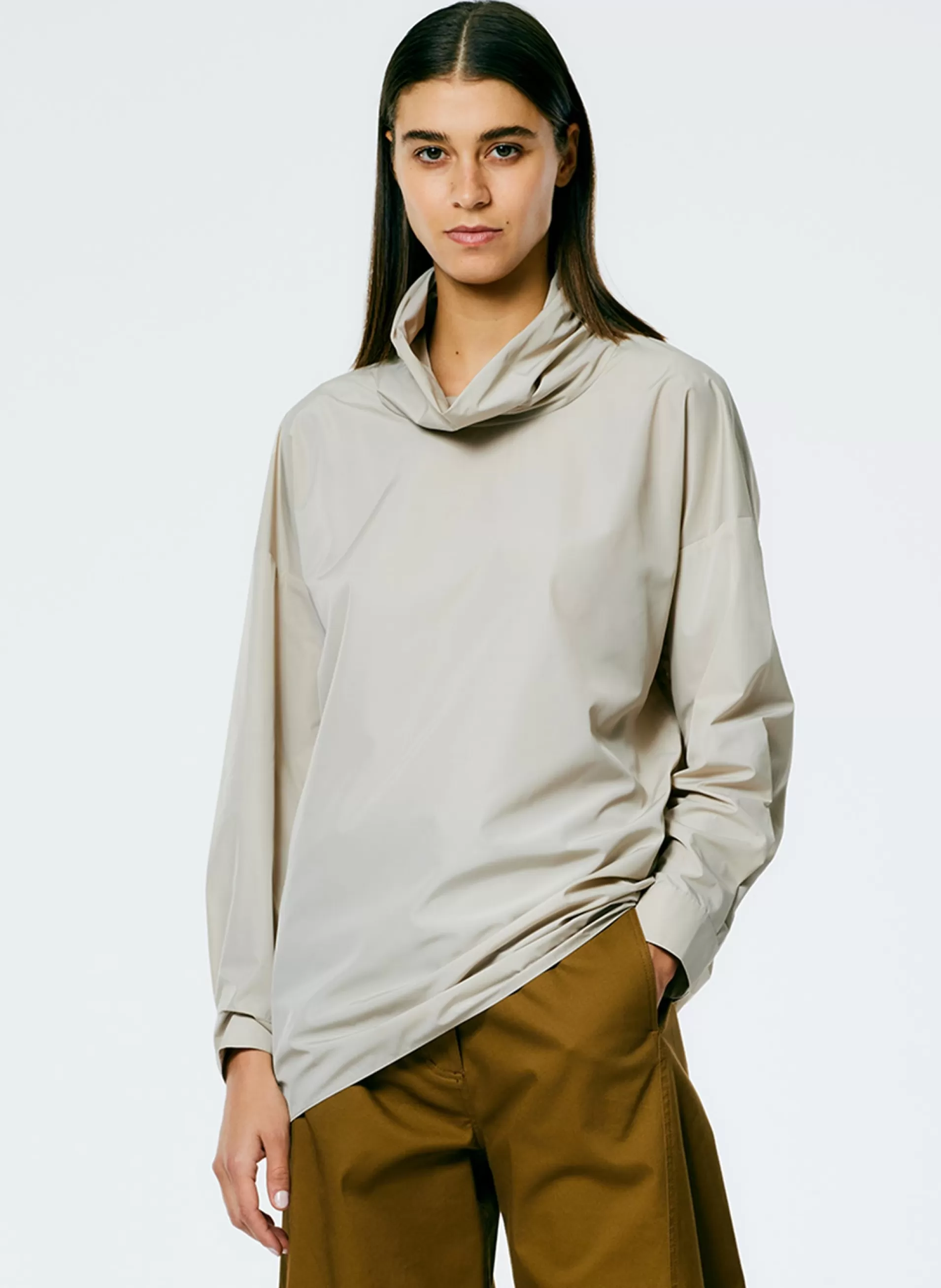 Discount Tibi Italian Sporty Nylon Cowl Neck Top Ash