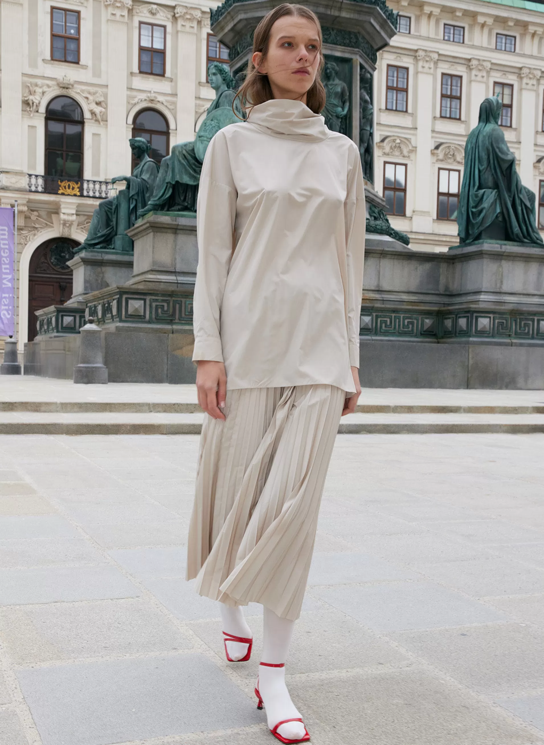 Discount Tibi Italian Sporty Nylon Cowl Neck Top Ash