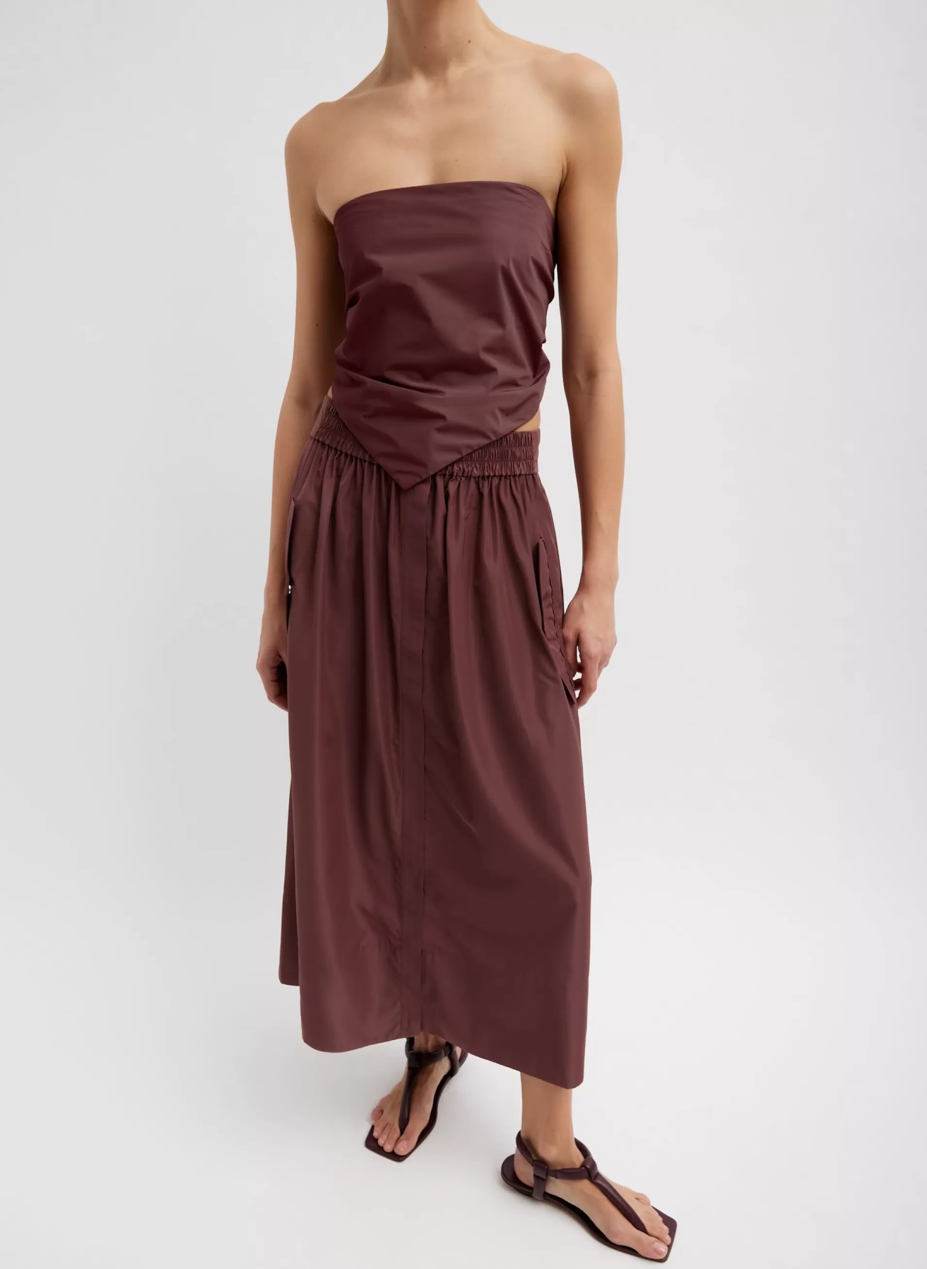 Online Tibi Italian Sporty Nylon Full Skirt Cinnamon