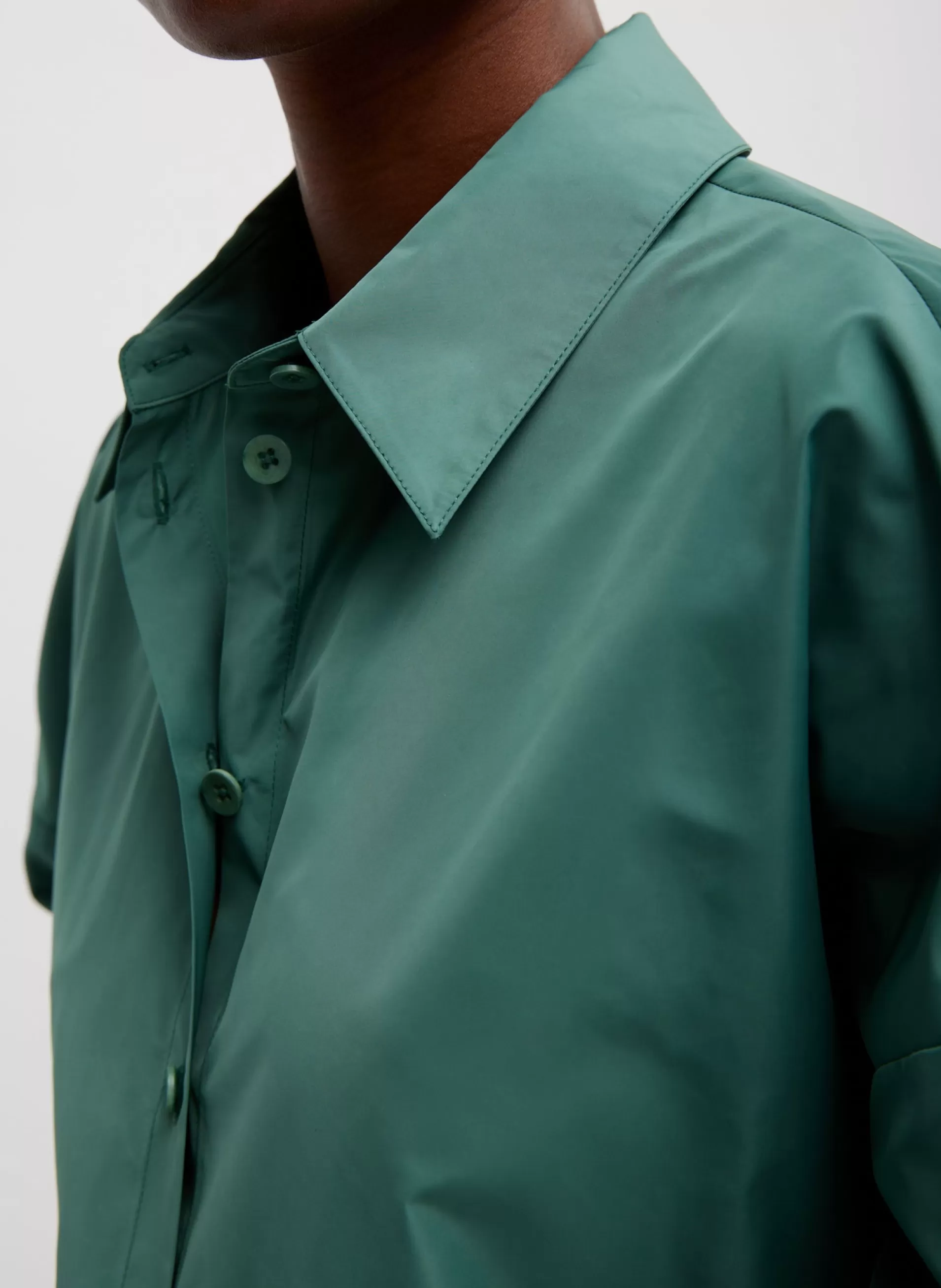 Best Tibi Italian Sporty Nylon Shirt With Cocoon Back Dark Hunter Green