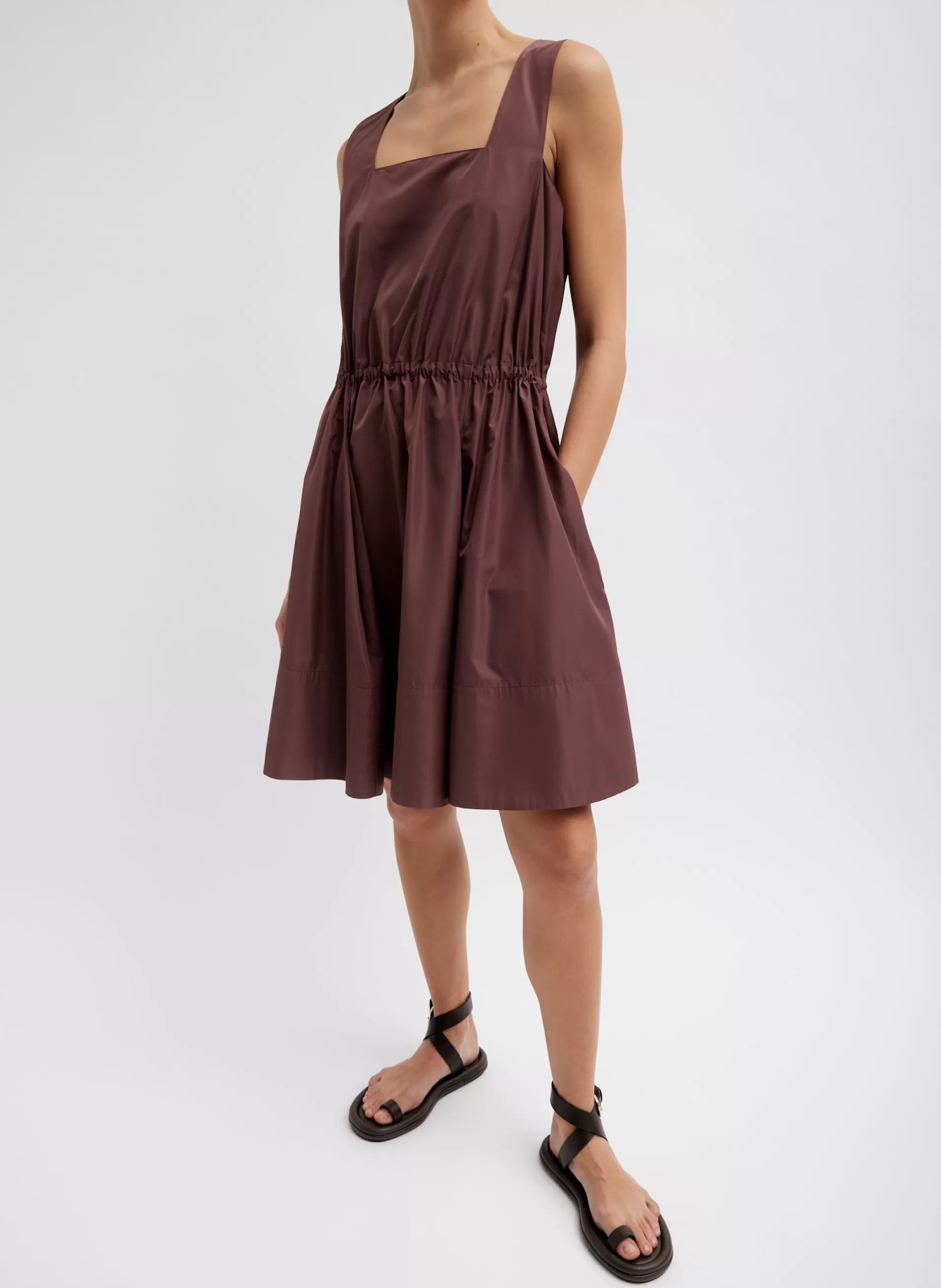 Store Tibi Italian Sporty Nylon Short Tank Dress Cinnamon