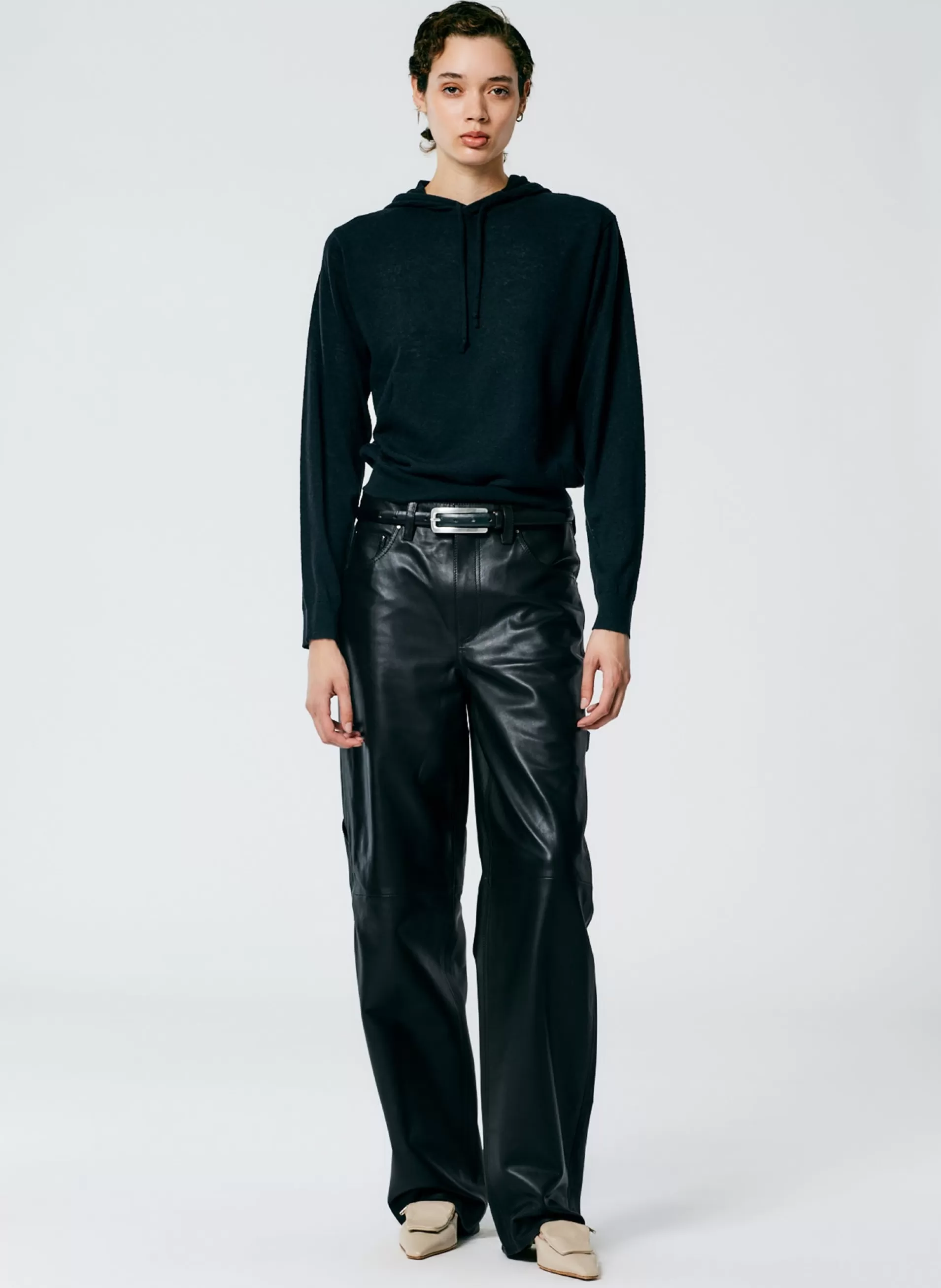 Cheap Tibi Leather Slouchy Carpenter Pant Black