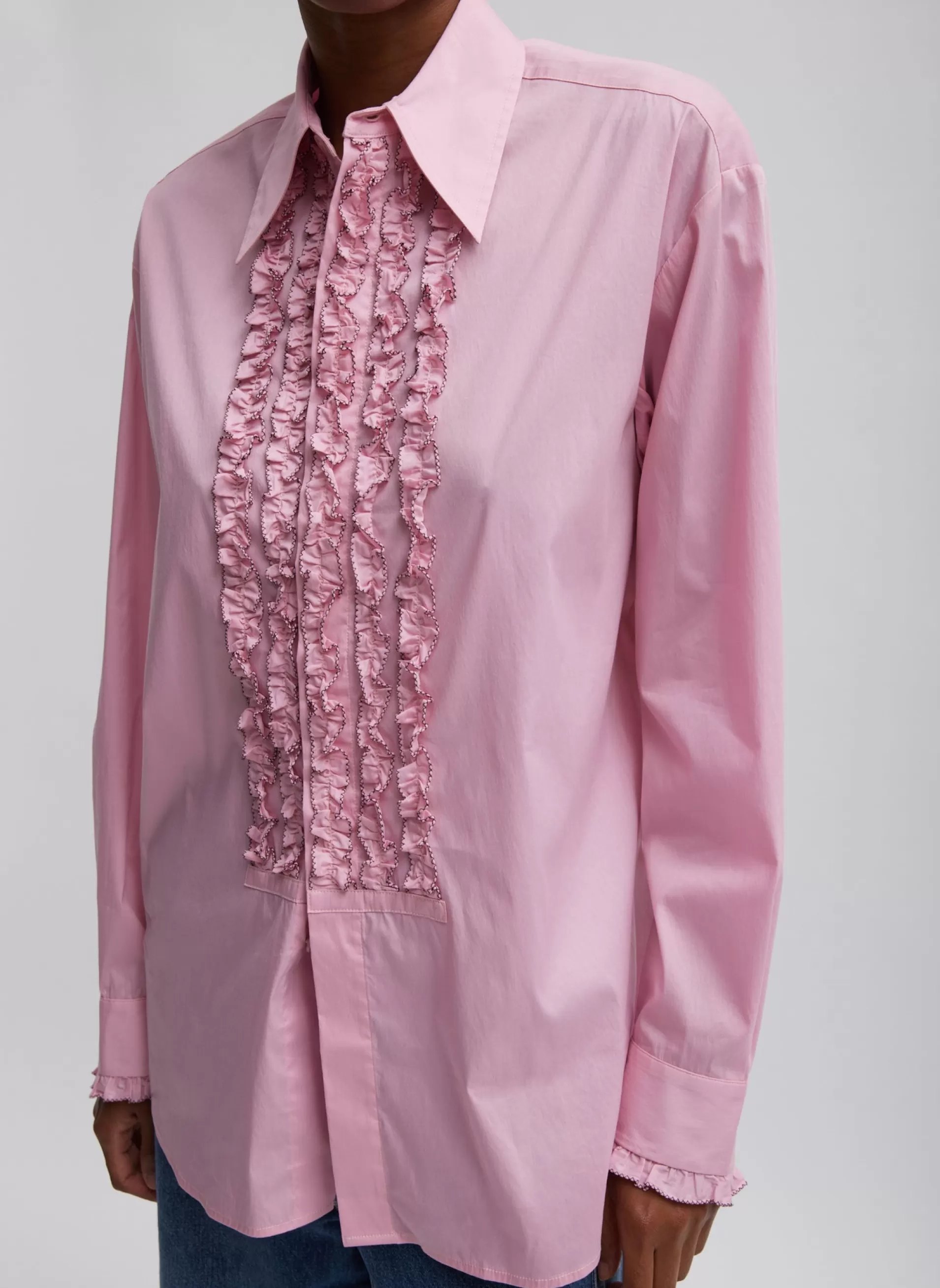 Hot Tibi Light Weight Cotton Nylon Easy Tuxedo Shirt Pink