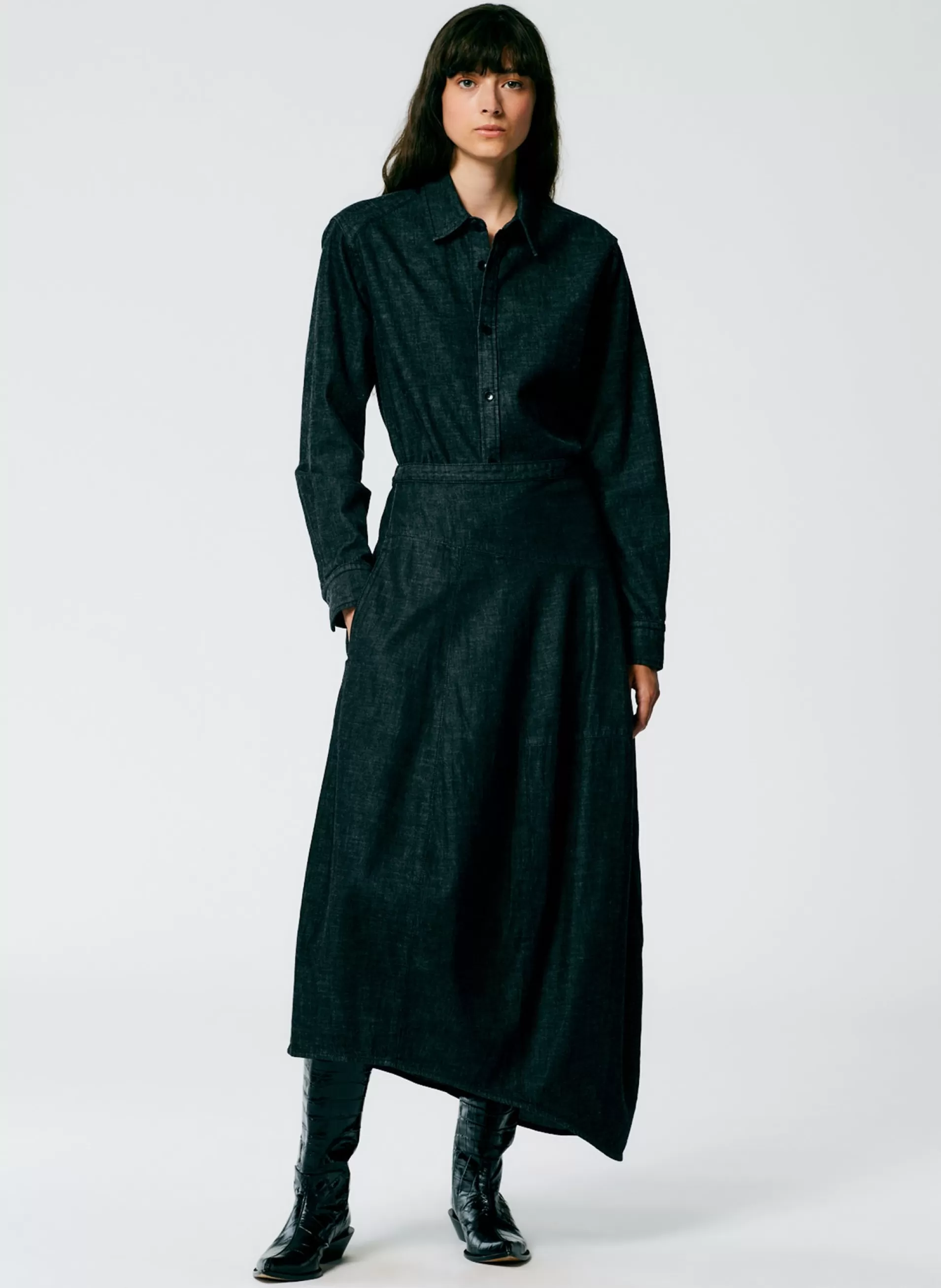 Discount Tibi Light Weight Stone Washed Denim Asymmetrical Balloon Skirt - Petite Black