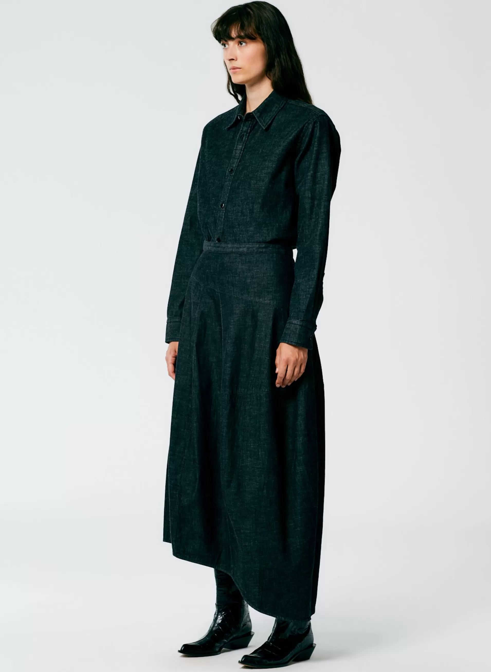 Discount Tibi Light Weight Stone Washed Denim Asymmetrical Balloon Skirt - Petite Black