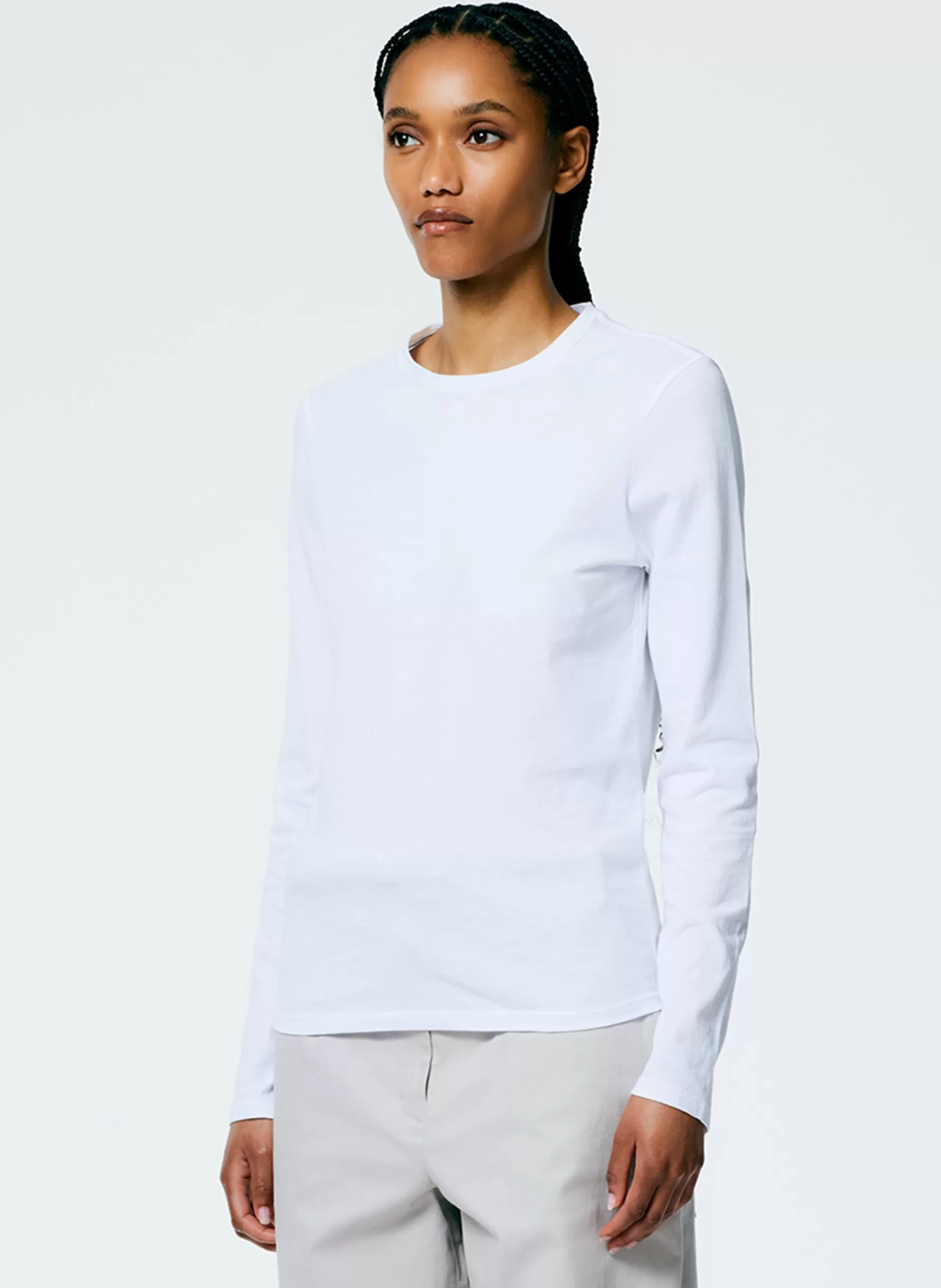 Outlet Tibi Long Sleeve Fitted T-Shirt White