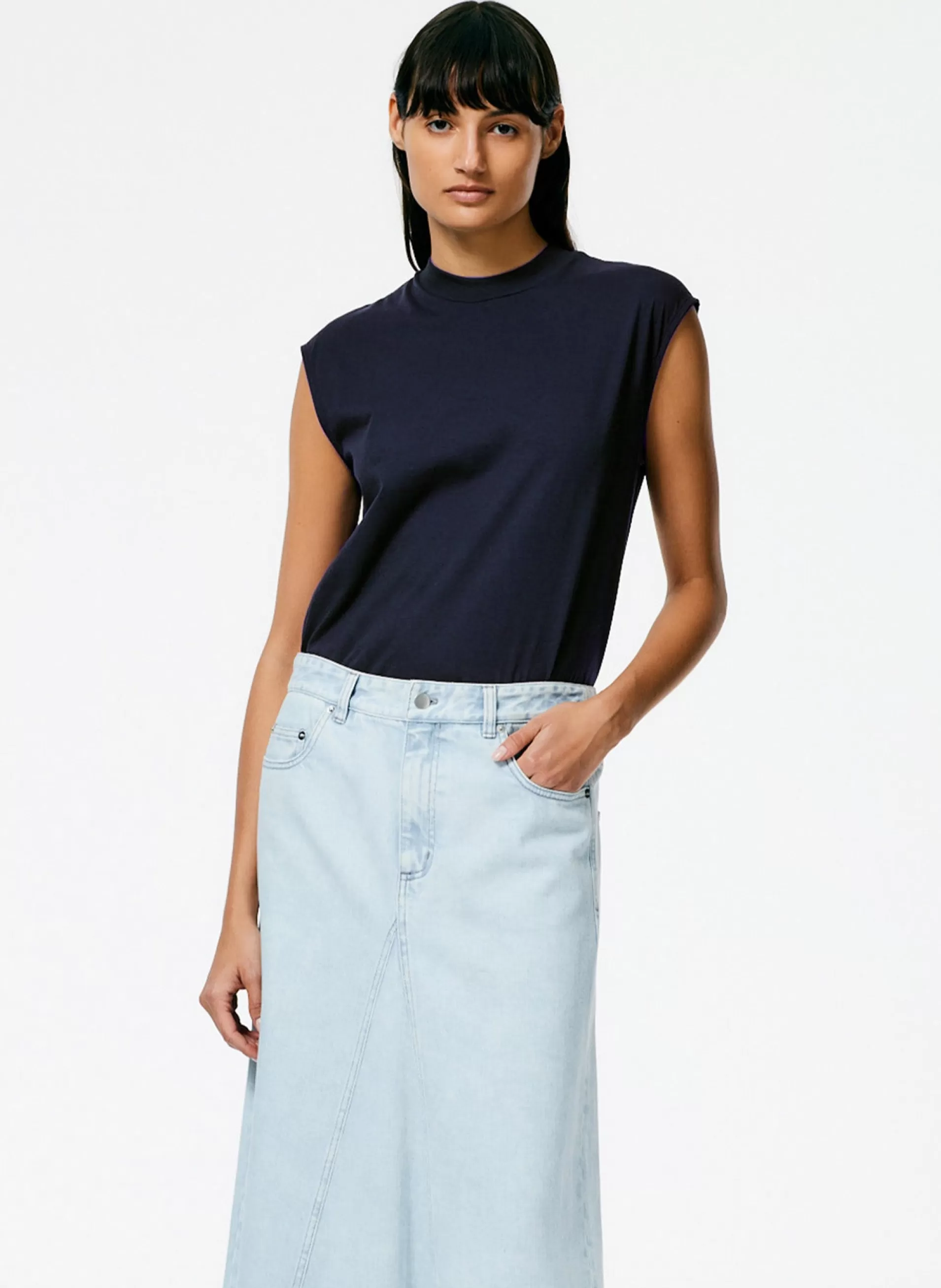 Clearance Tibi Mock Neck Sleeveless T-Shirt Navy